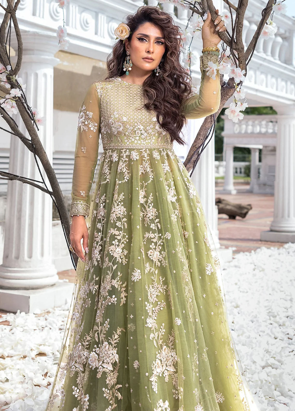 Jahan by Erum Khan Embroidered Net Suits Unstitched 3 Piece EK25V4 Mint Glow - Formals Collection