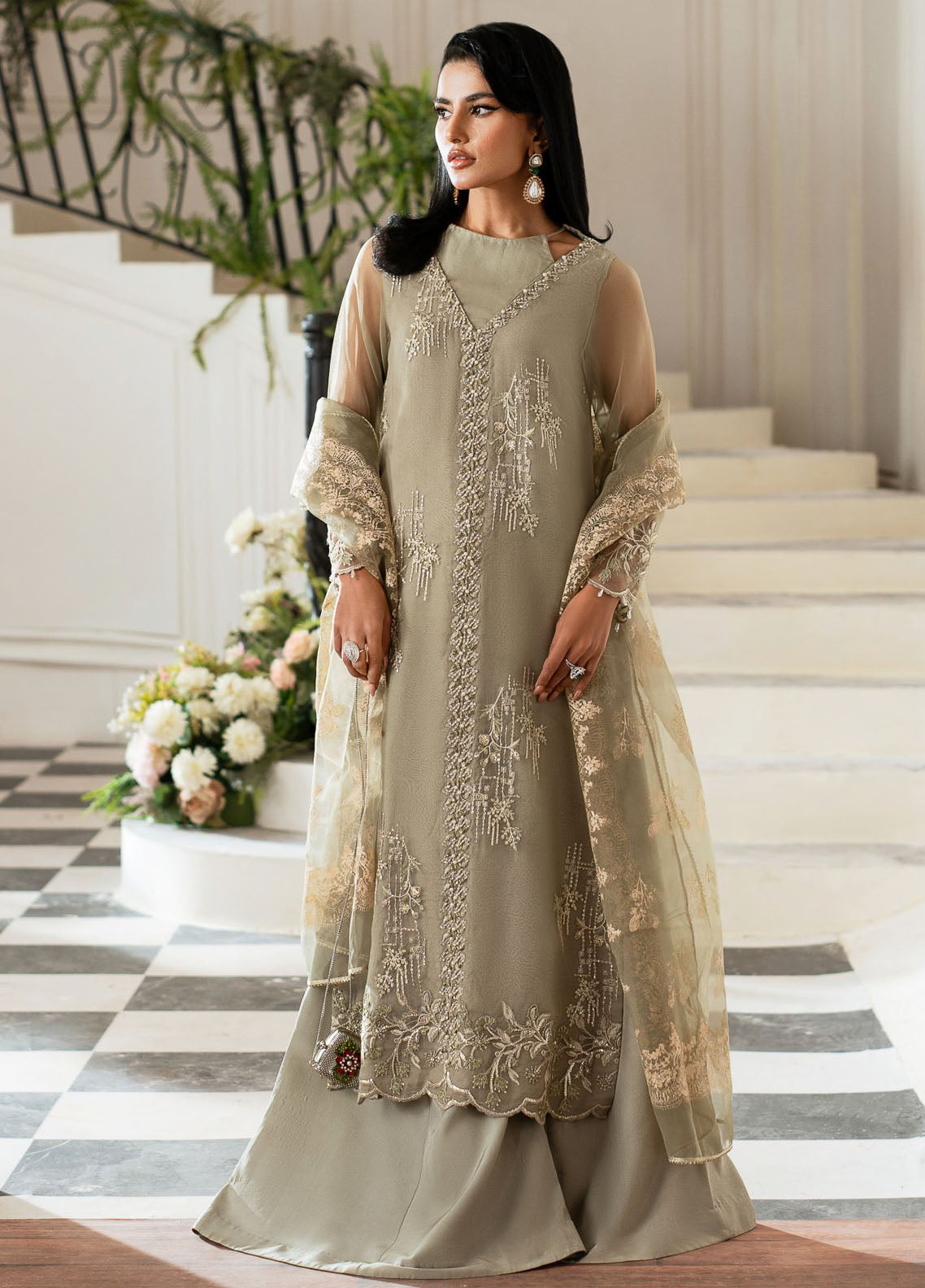 Mishri By Azzal Embroidered Organza Suit Unstitched 4 Piece AZZ24M M1 Aina - Formal Collection