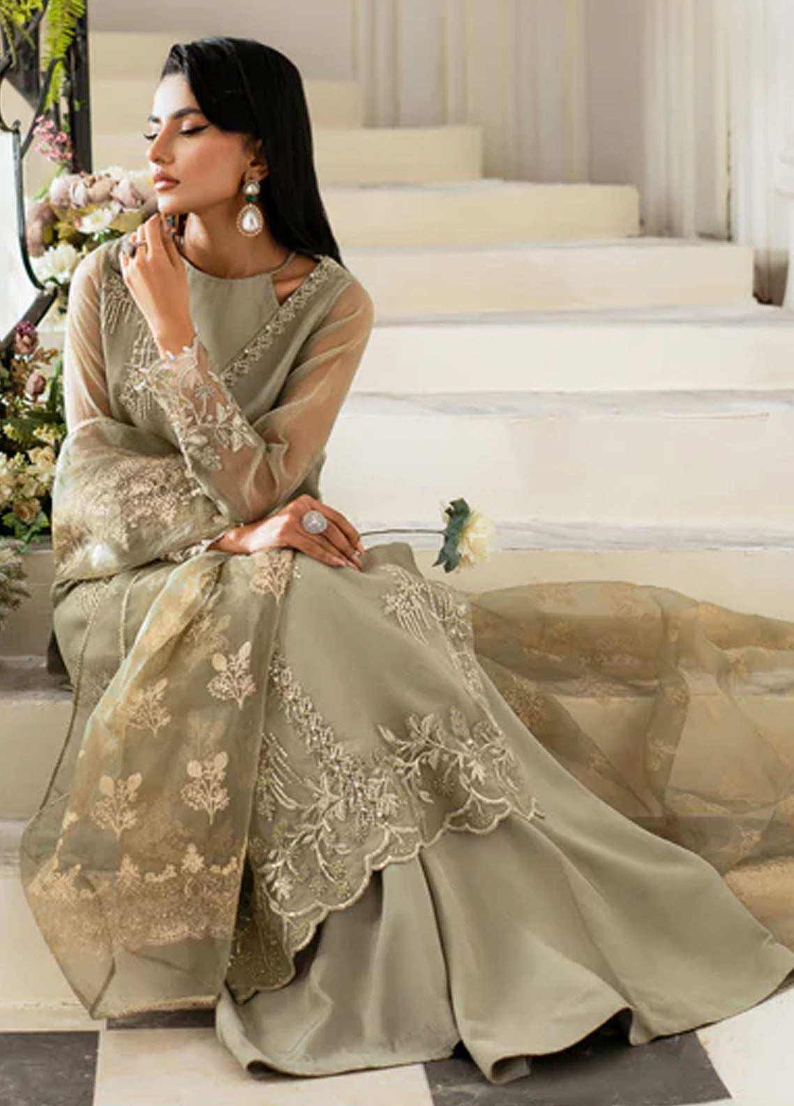 Mishri By Azzal Embroidered Organza Suit Unstitched 4 Piece AZZ24M M1 Aina - Formal Collection