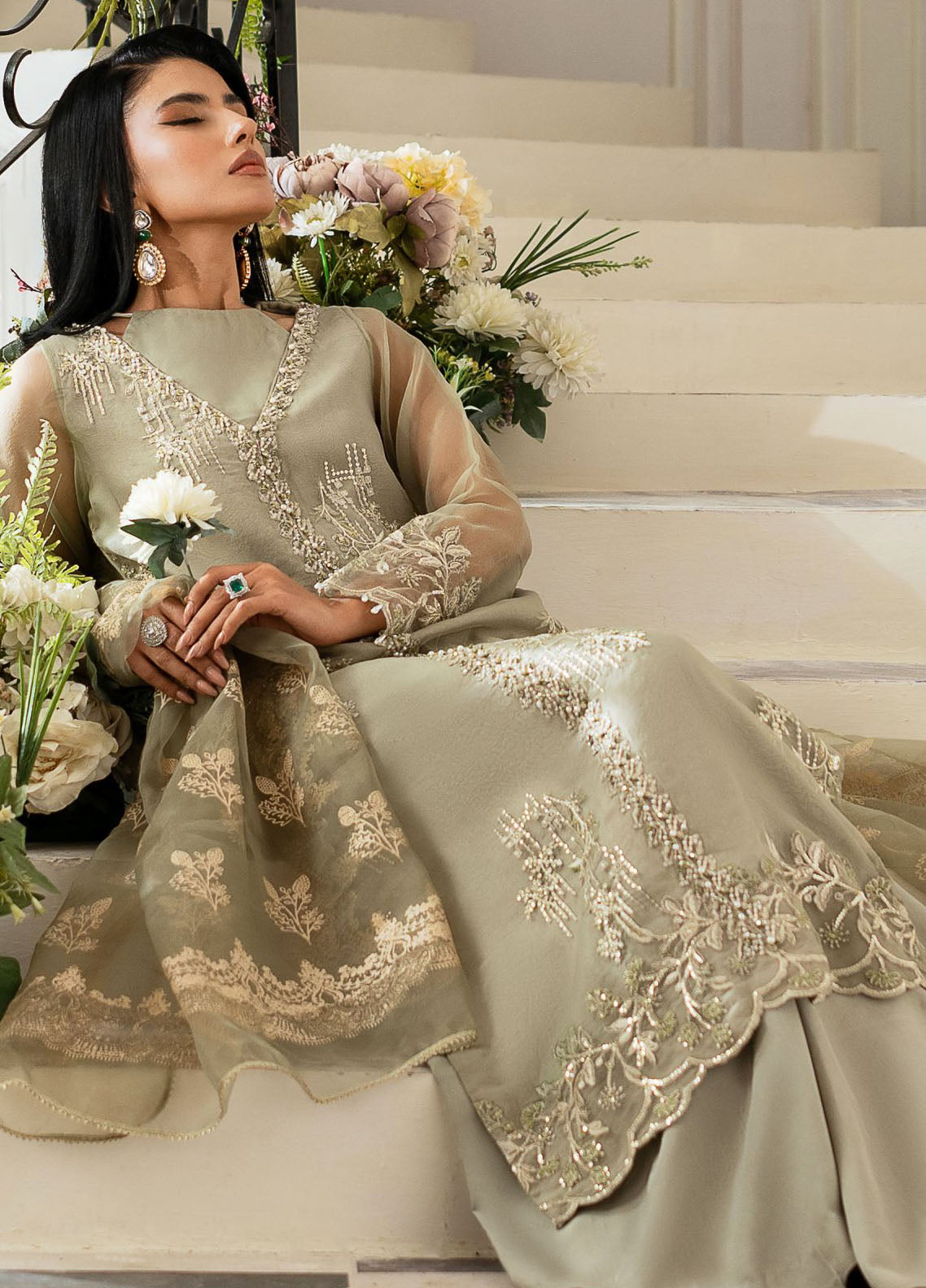 Mishri By Azzal Embroidered Organza Suit Unstitched 4 Piece AZZ24M M1 Aina - Formal Collection