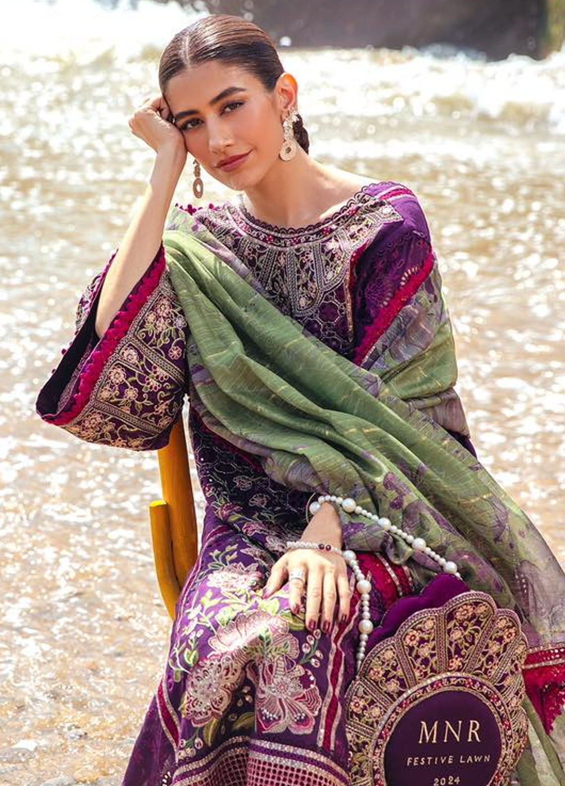 Mohsin Naveed Ranjha Festive Lawn Collection 2024 MFL-016 Gul-E-Lala