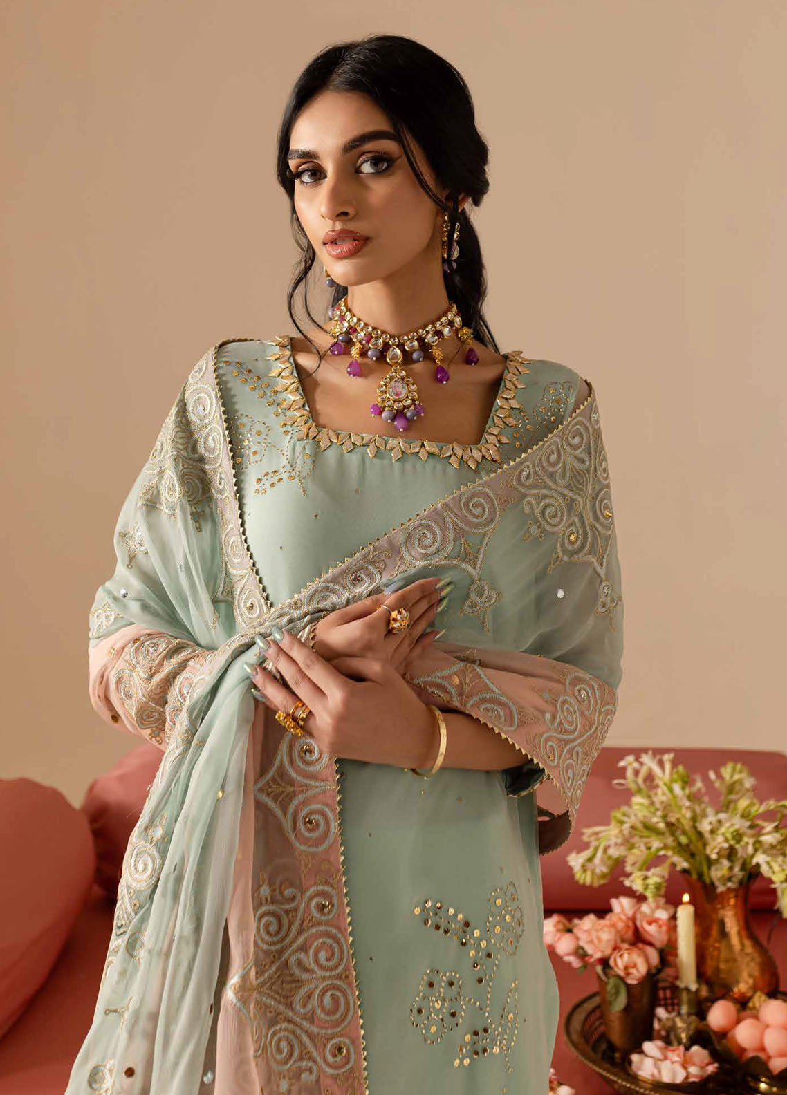 Mukeshkari by Nureh Embroidered Chiffon Suit Unstitched 4 Piece MK-11