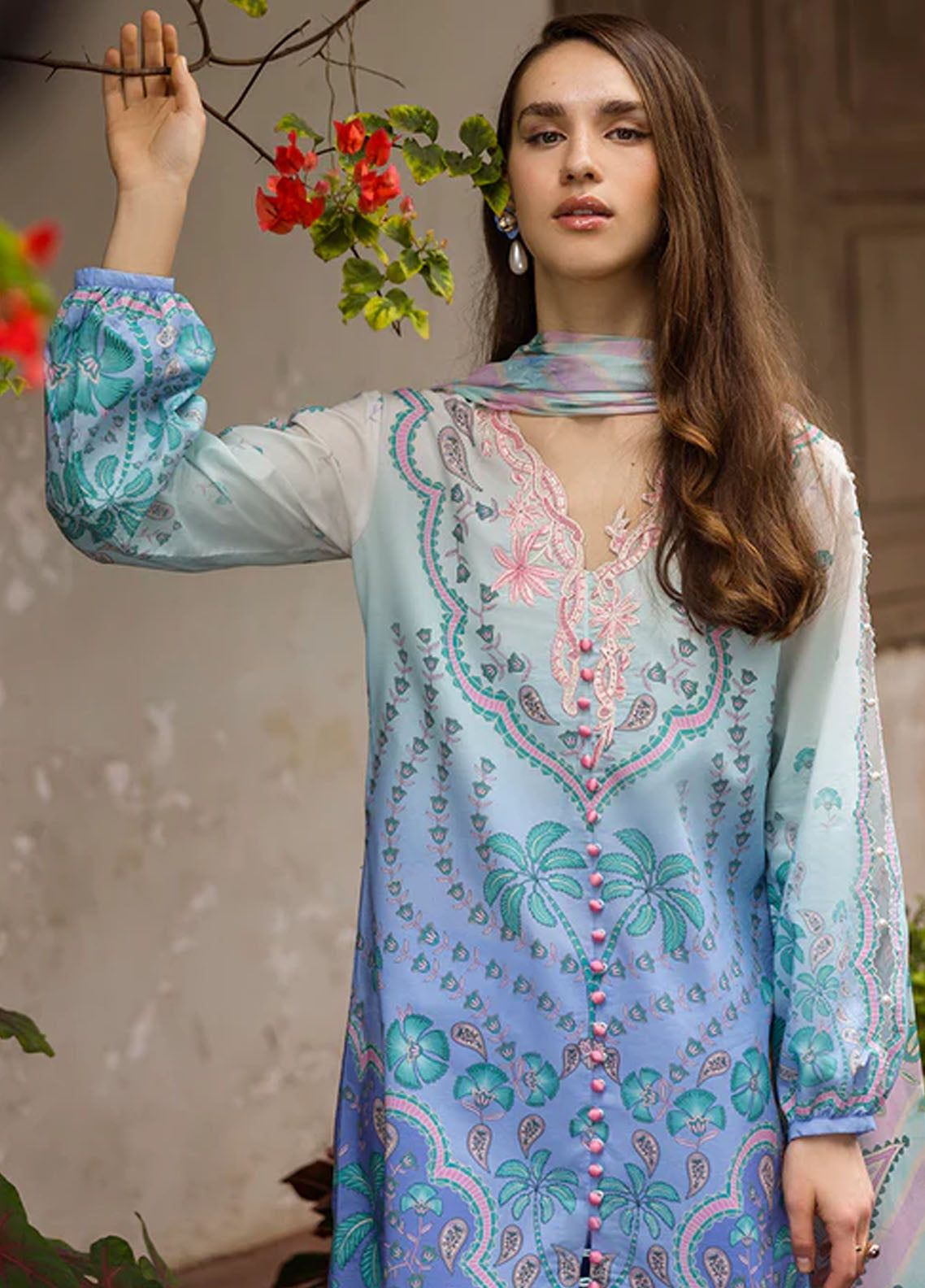 Mushq Embroidered Lawn Suits Unstitched 3 Piece D-4B Ameta