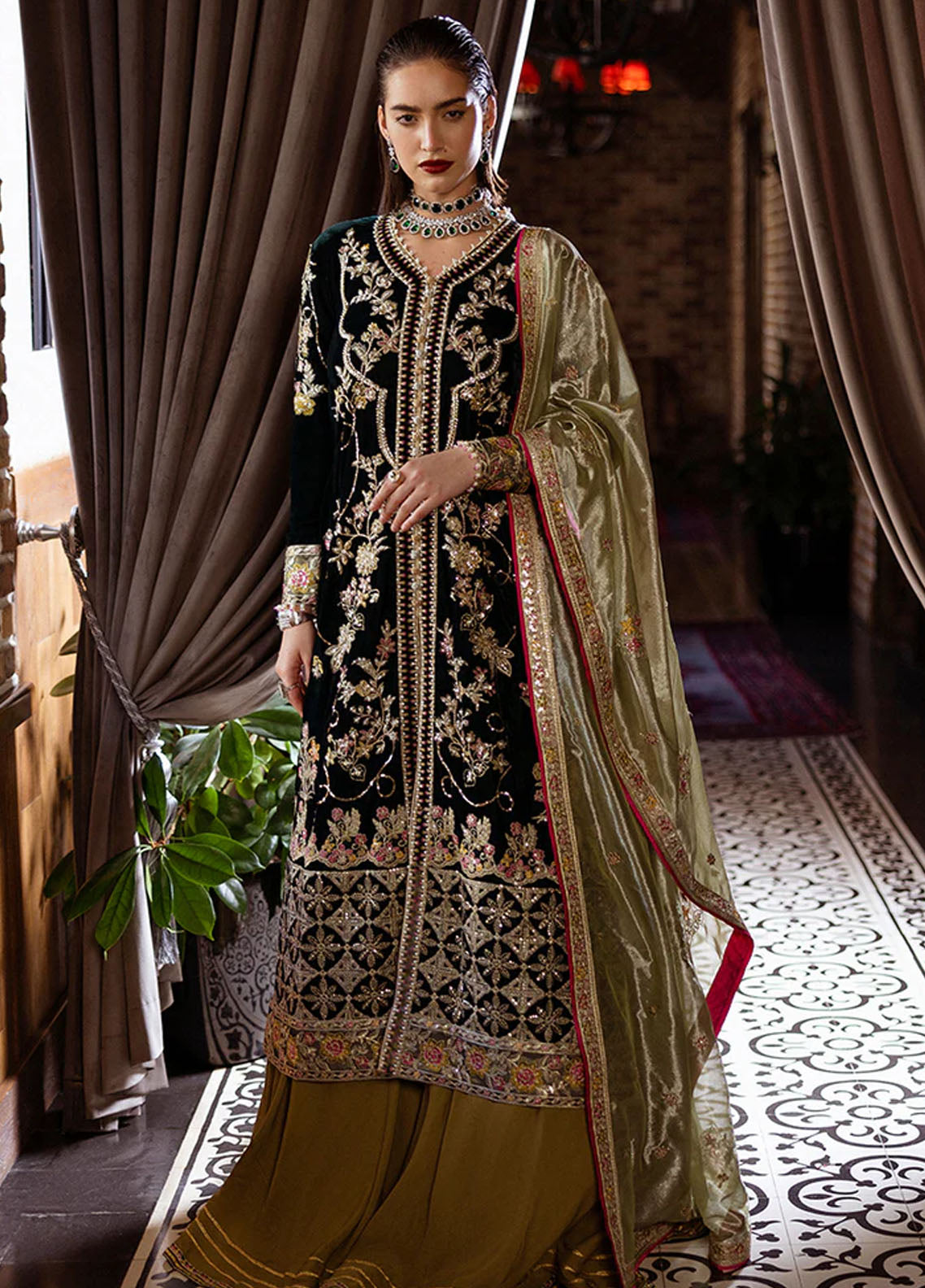 Mushq Embroidered Velvet Suit Unstitched 3 Piece MPS-03 Nostalgic Shadows - Formal Collection