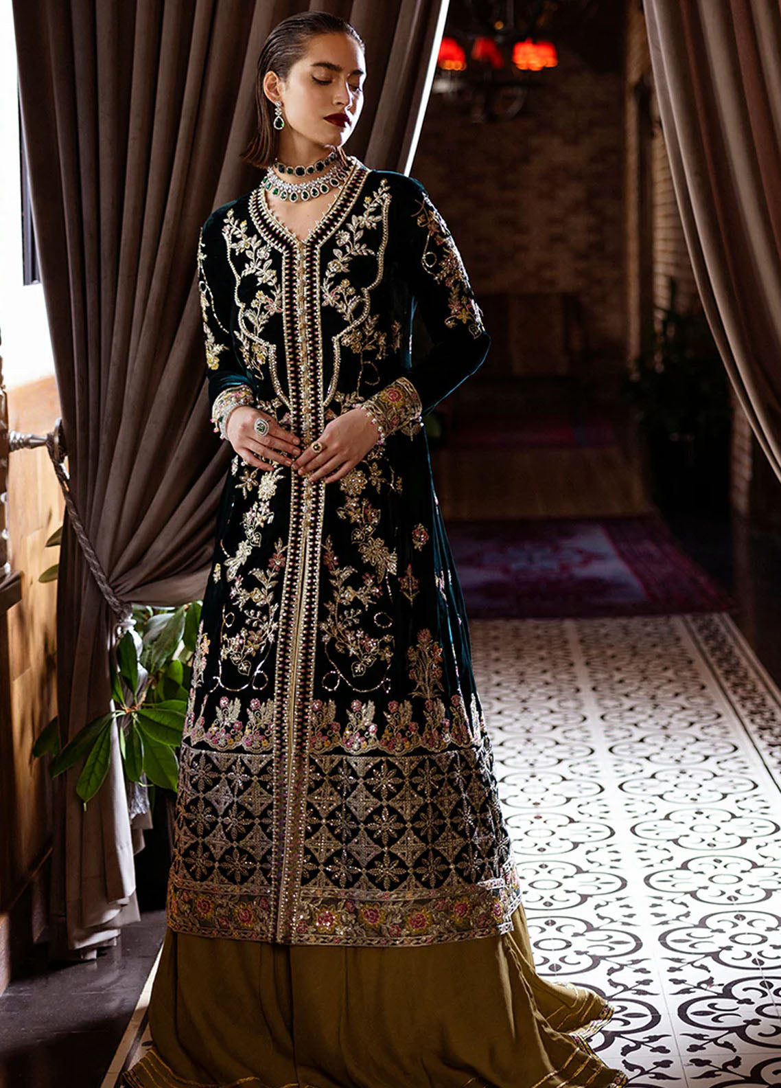 Mushq Embroidered Velvet Suit Unstitched 3 Piece MPS-03 Nostalgic Shadows - Formal Collection