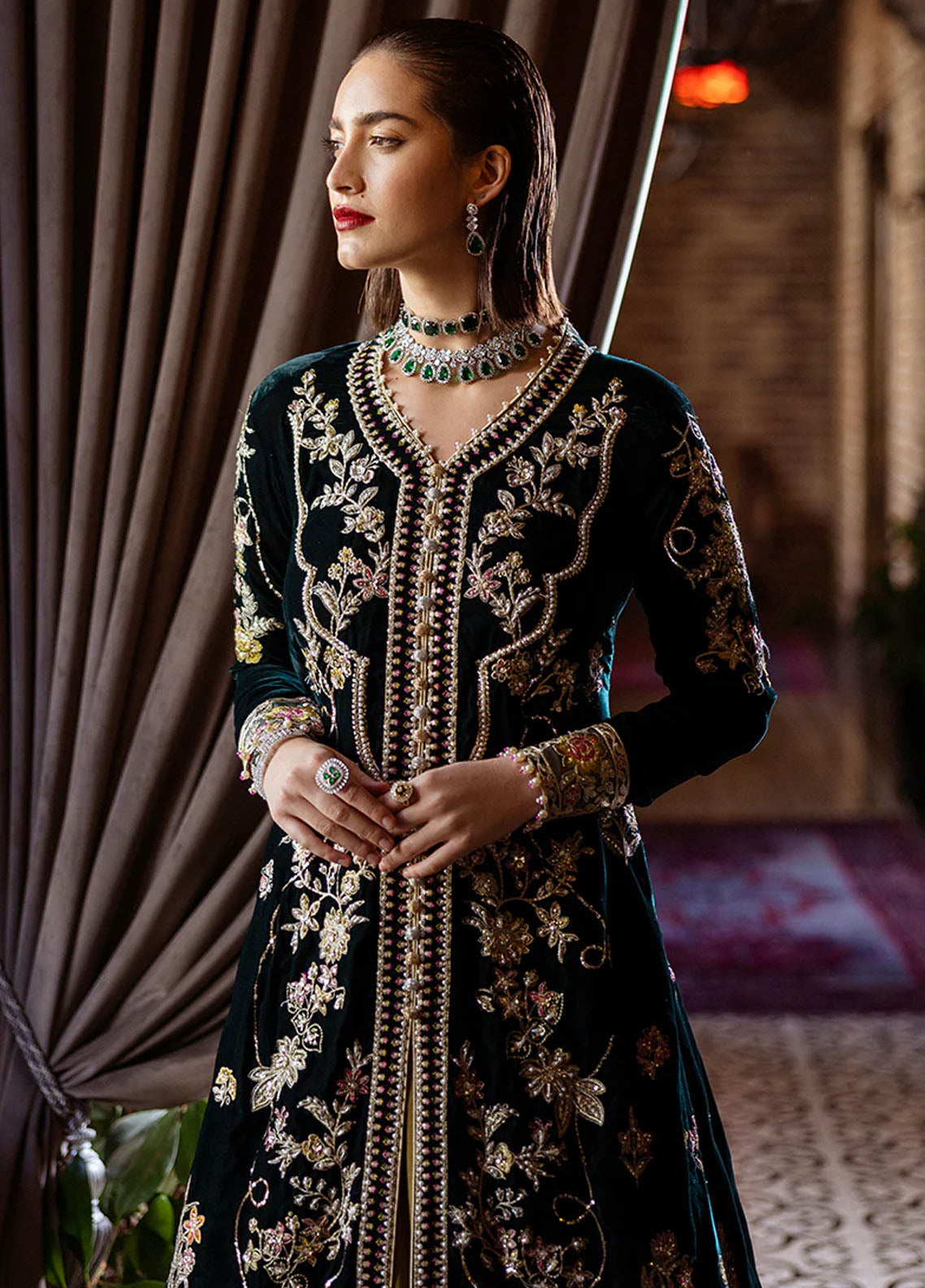 Mushq Embroidered Velvet Suit Unstitched 3 Piece MPS-03 Nostalgic Shadows - Formal Collection