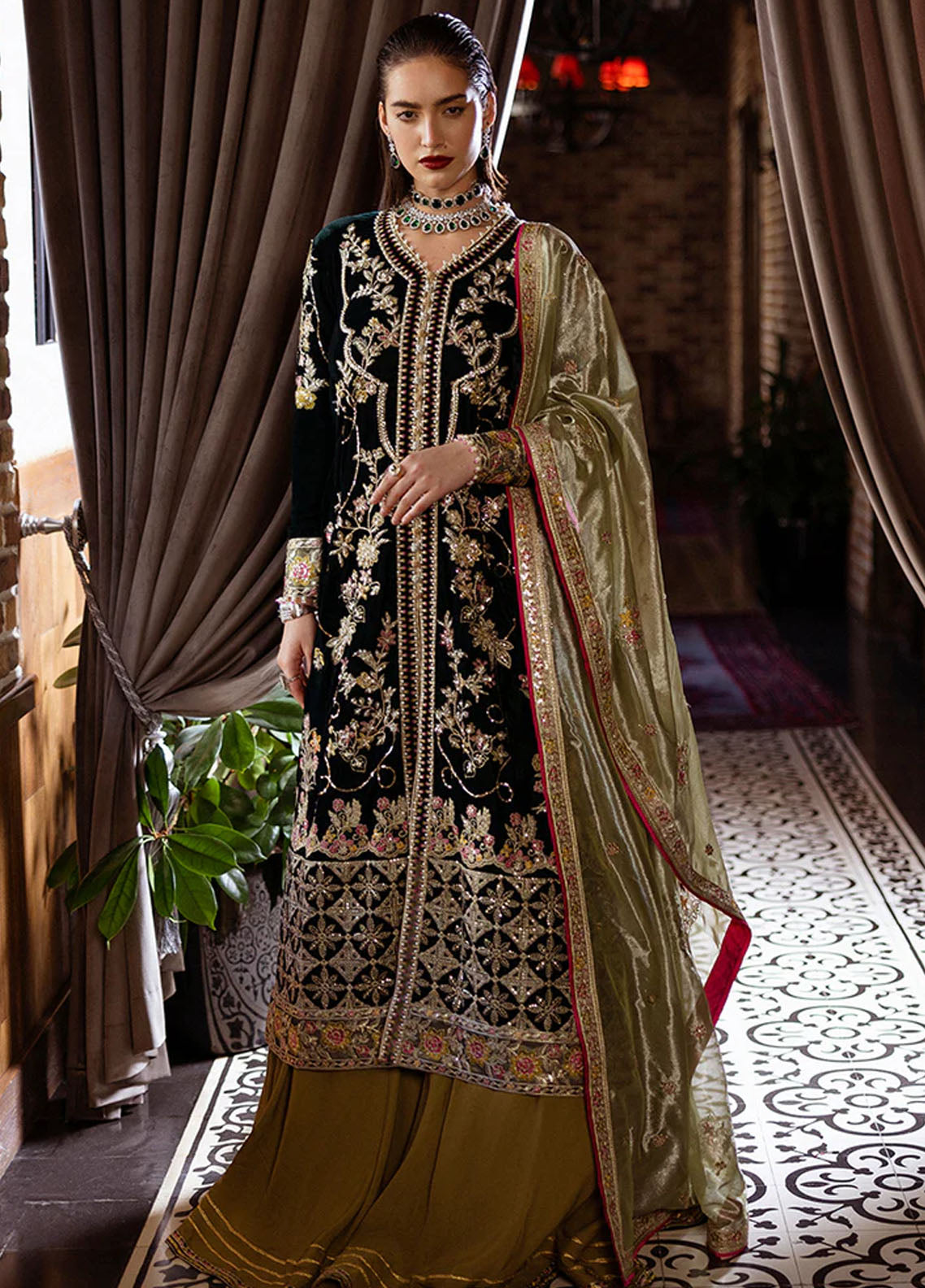 Mushq Embroidered Velvet Suit Unstitched 3 Piece MPS-03 Nostalgic Shadows - Formal Collection