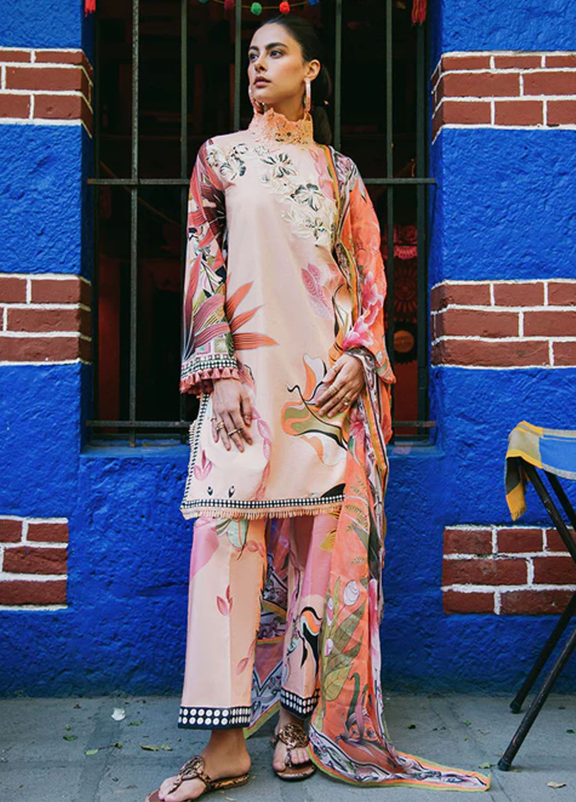Mushq Printed Lawn Suits Unstitched 3 Piece MQ25LD2D D 4-A Peach Poppies