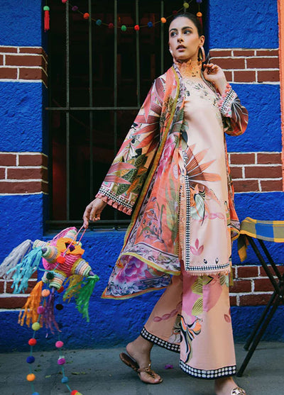 Mushq Printed Lawn Suits Unstitched 3 Piece MQ25LD2D D 4-A Peach Poppies