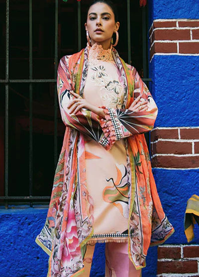 Mushq Printed Lawn Suits Unstitched 3 Piece MQ25LD2D D 4-A Peach Poppies