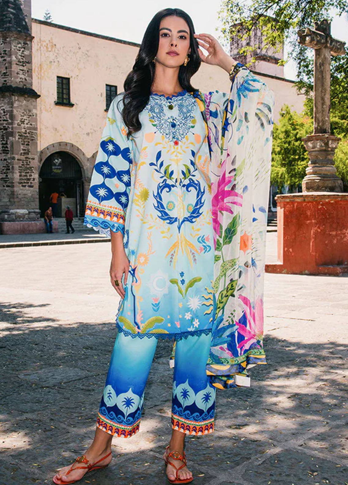 Mushq Printed Lawn Suits Unstitched 3 Piece MQ25LD2D D 6-B Floral Paradise