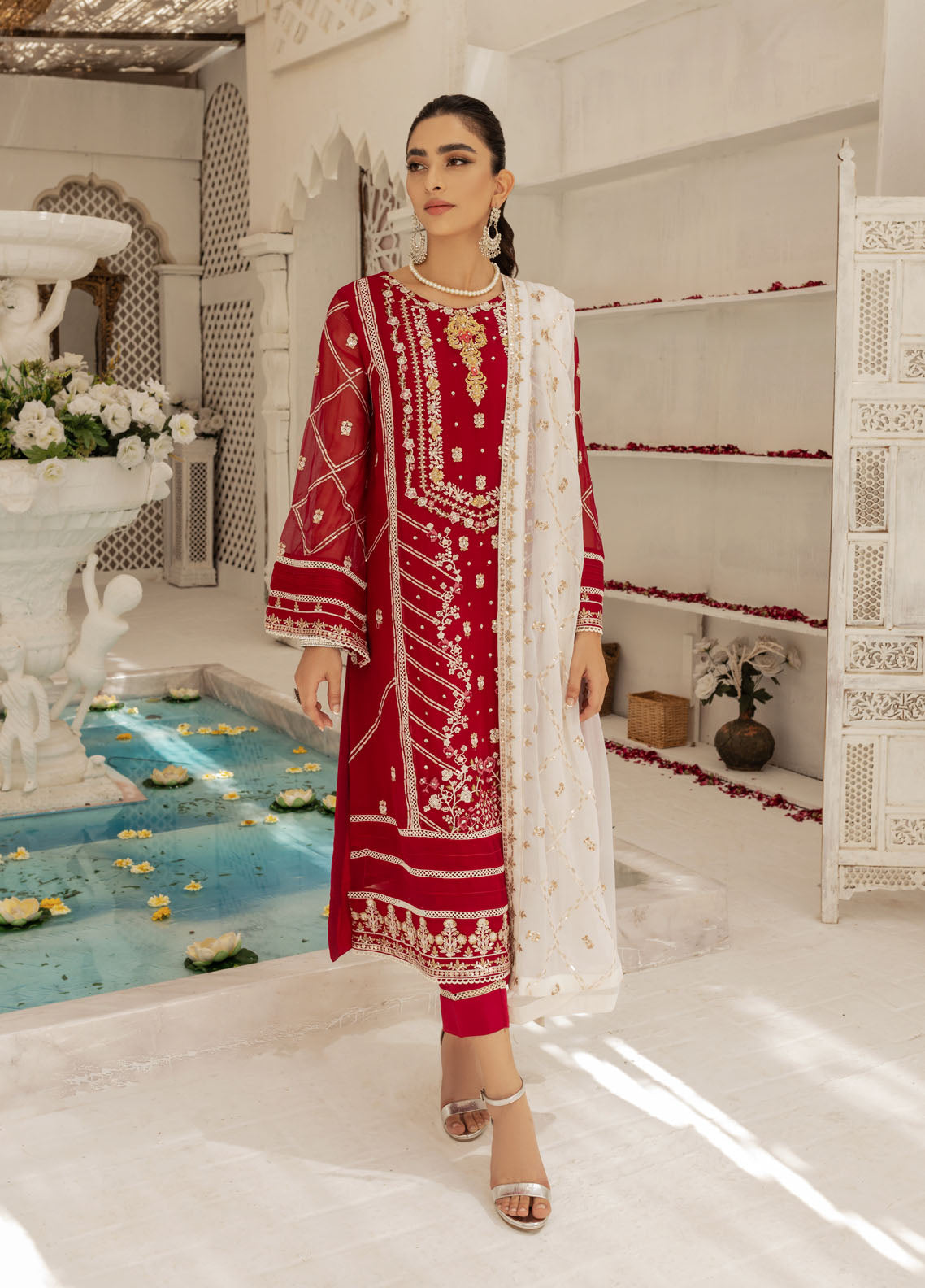 Shamooz Luxury Pret Chiffon 3 Piece Suit Garnet SEM-0426