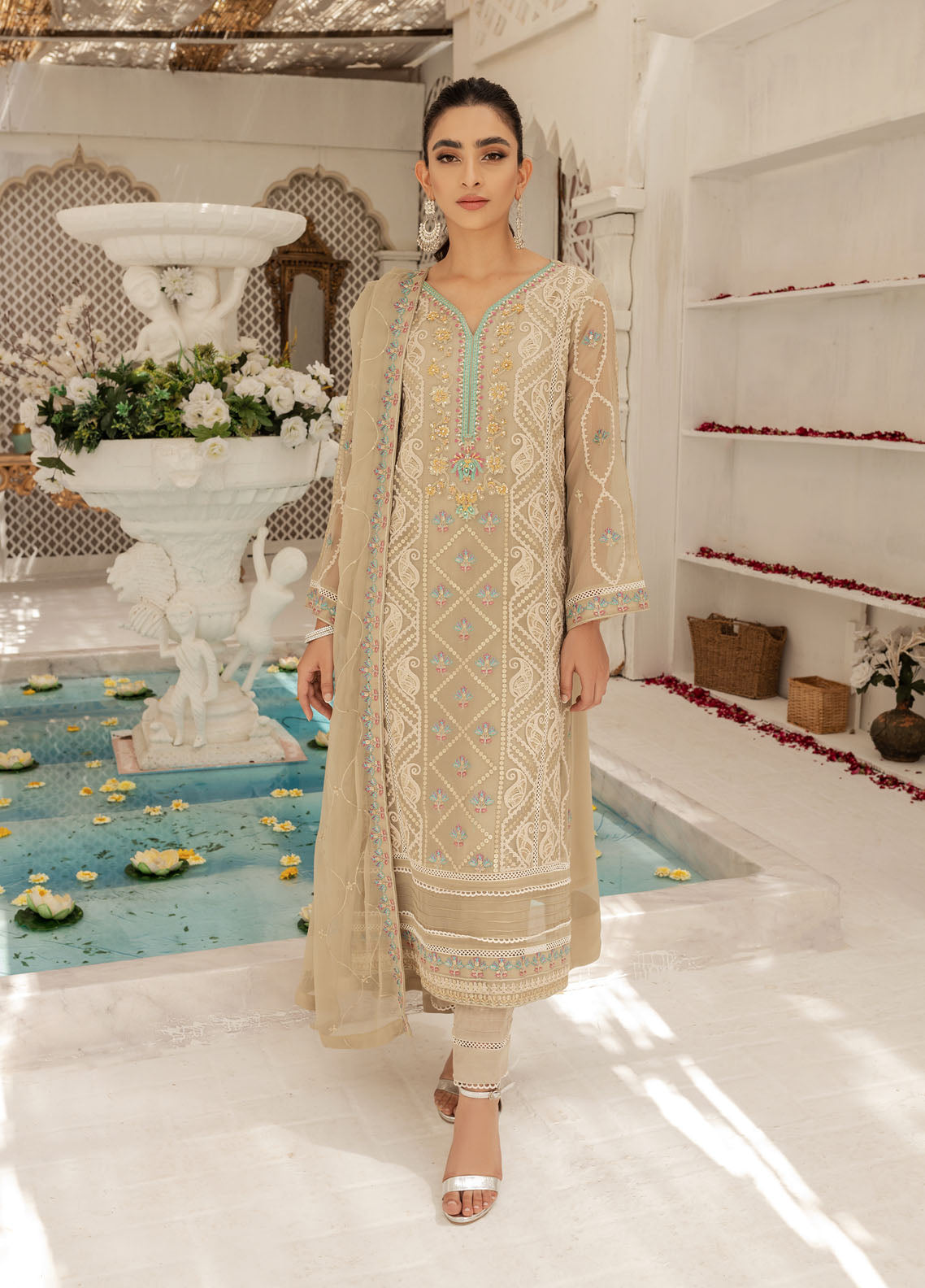 Shamooz Luxury Pret Chiffon 3 Piece Suit Grey Tone SEM-0427