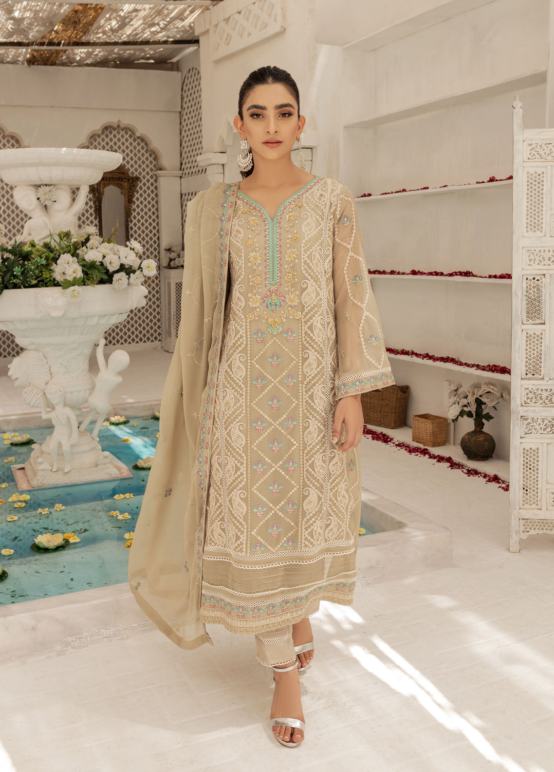 Shamooz Luxury Pret Chiffon 3 Piece Suit Grey Tone SEM-0427