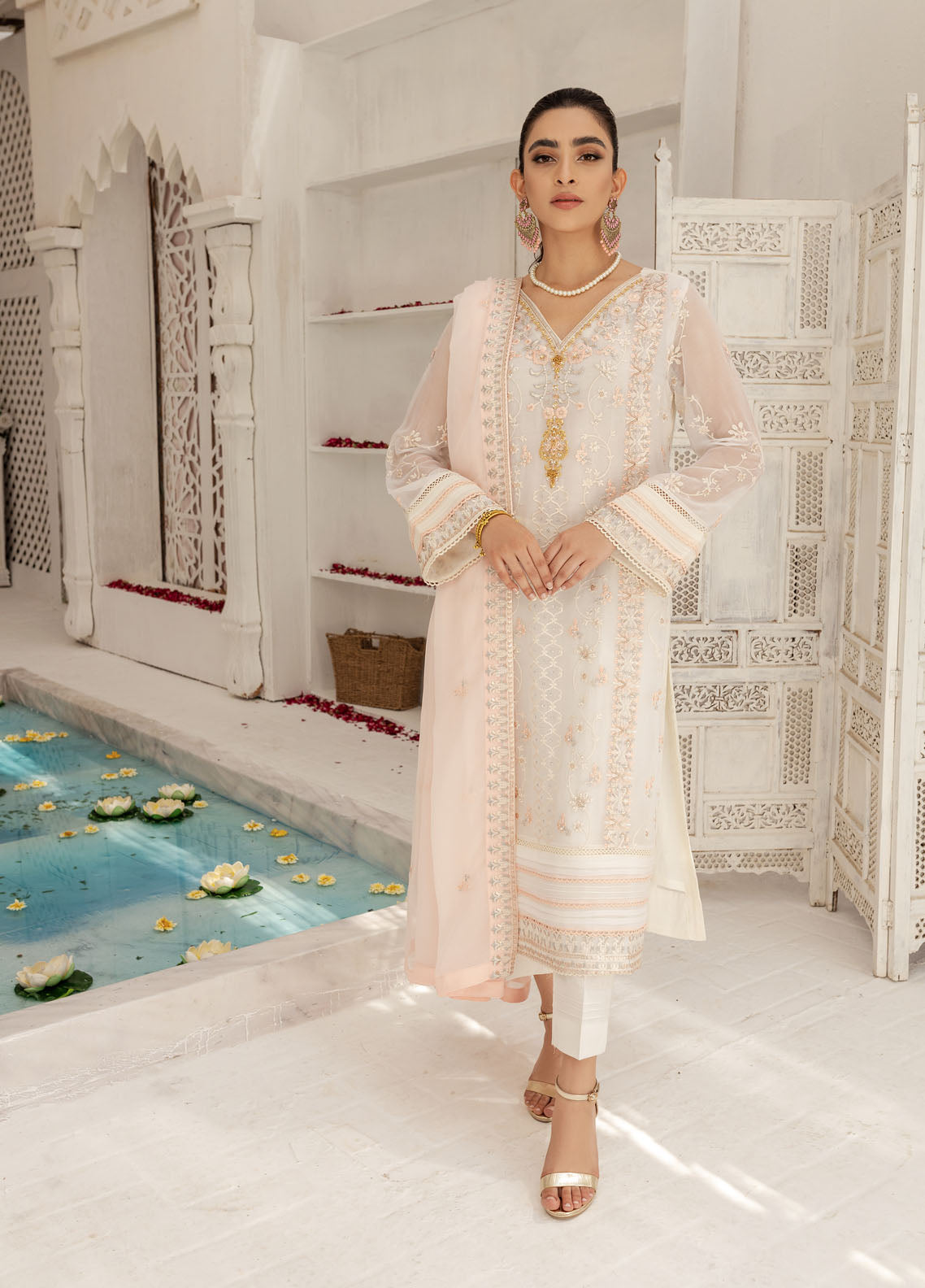 Shamooz Luxury Pret Chiffon 3 Piece Suit Ivory Glam SEM-0419