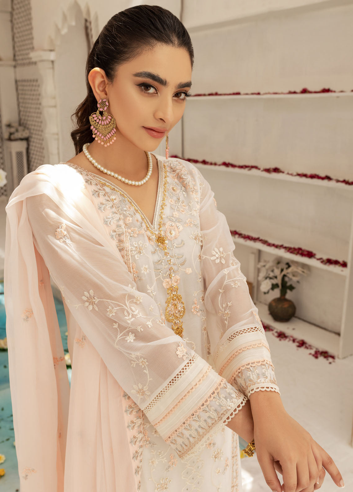 Shamooz Luxury Pret Chiffon 3 Piece Suit Ivory Glam SEM-0419