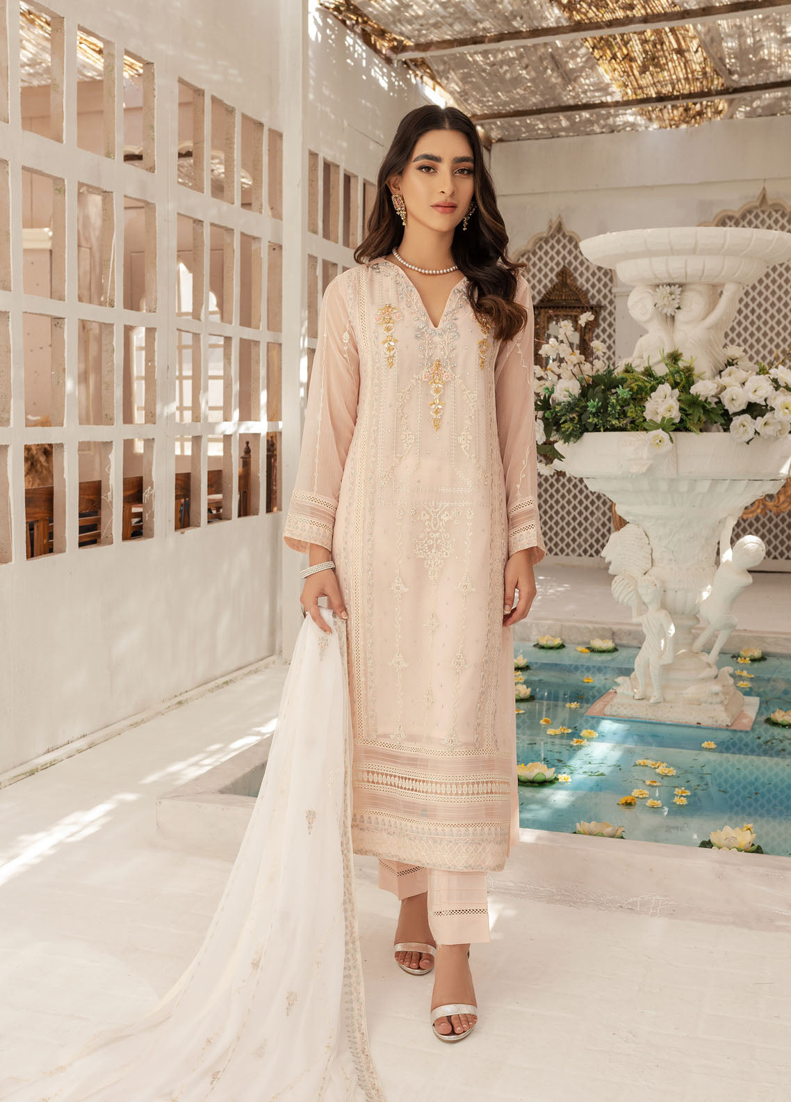 Shamooz Luxury Pret Chiffon 3 Piece Suit Light Pink SEM-0418