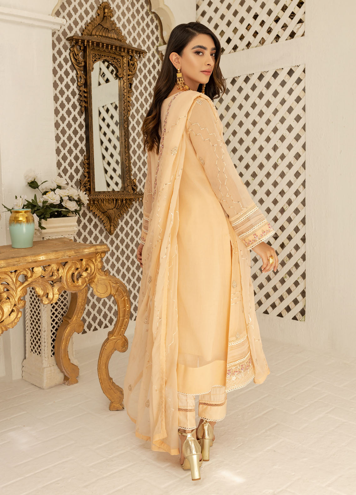 Shamooz Luxury Pret Chiffon 3 Piece Suit Mist Peach SEM-0412