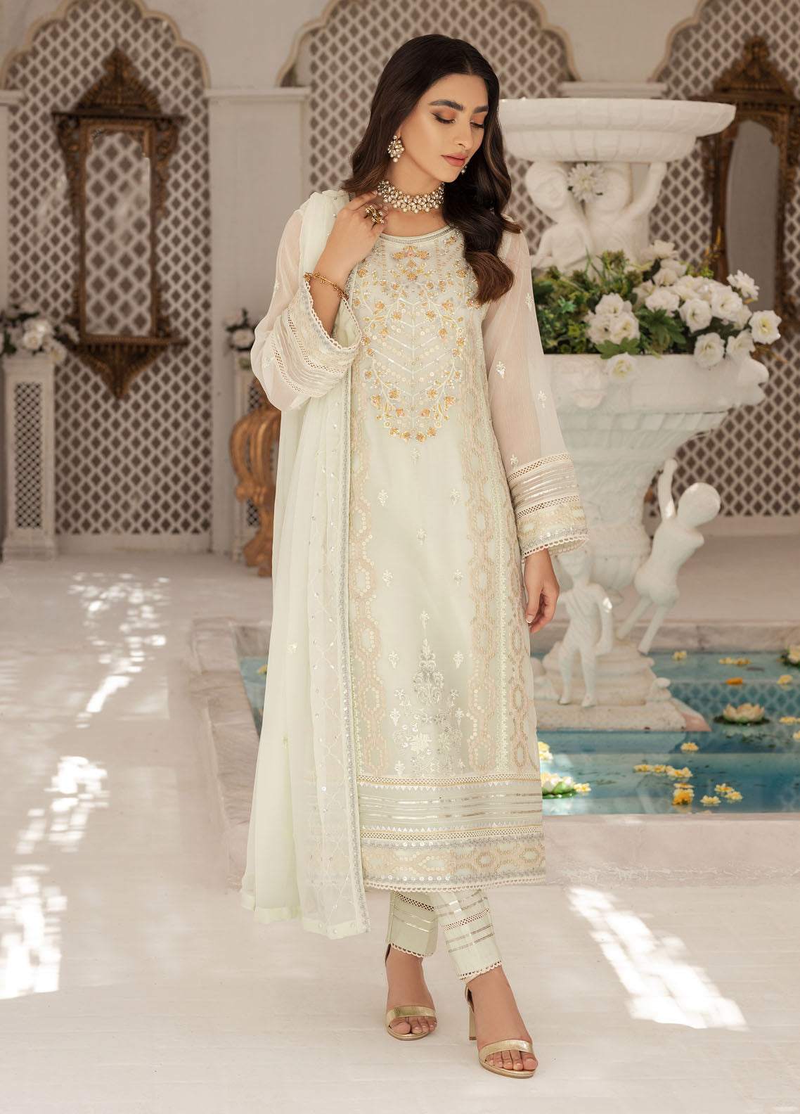 Shamooz Luxury Pret Chiffon 3 Piece Suit Light Green SEM-0428