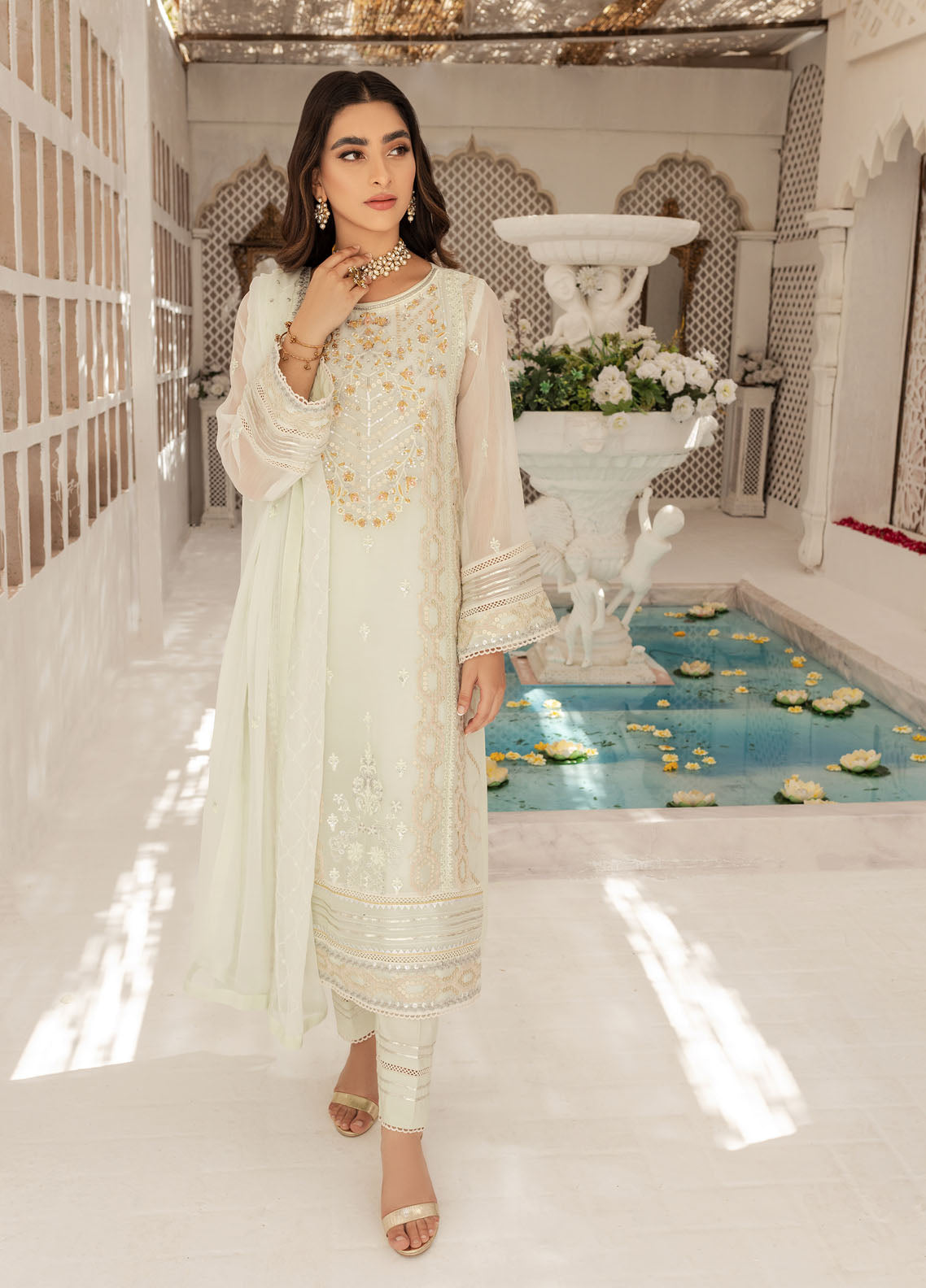 Shamooz Luxury Pret Chiffon 3 Piece Suit Light Green SEM-0428