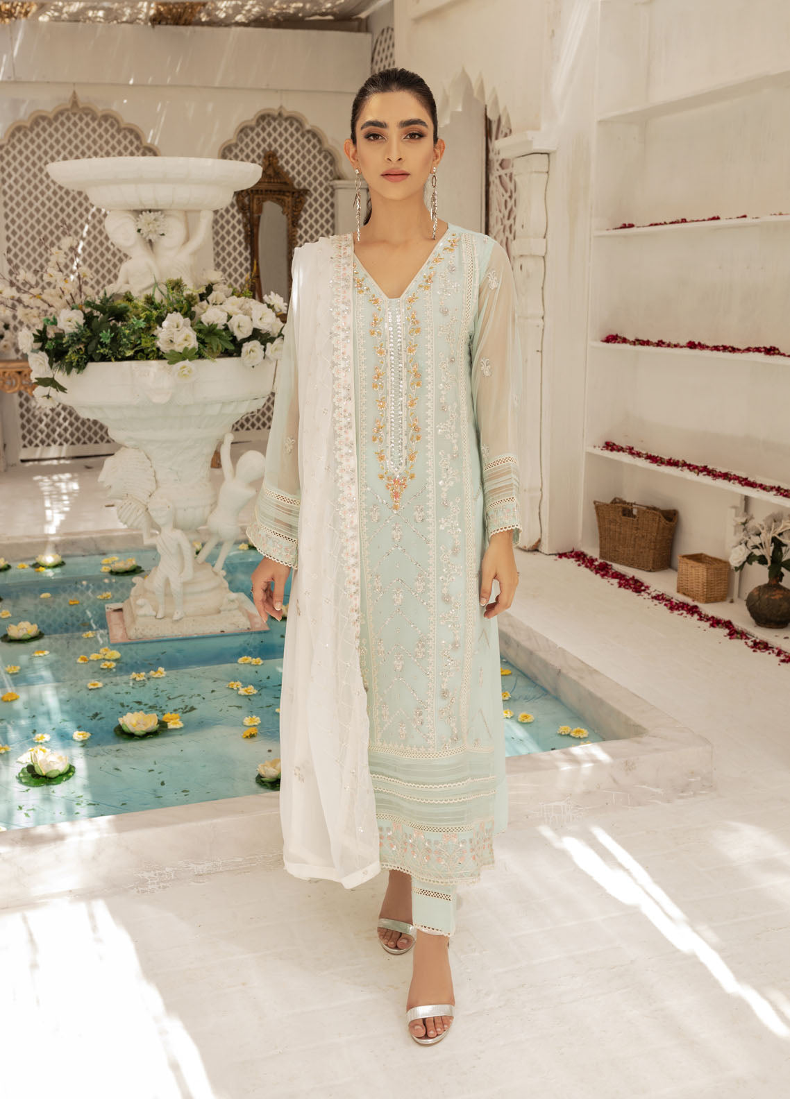 Shamooz Luxury Pret Chiffon 3 Piece Suit Pastel Aqua SEM-0415