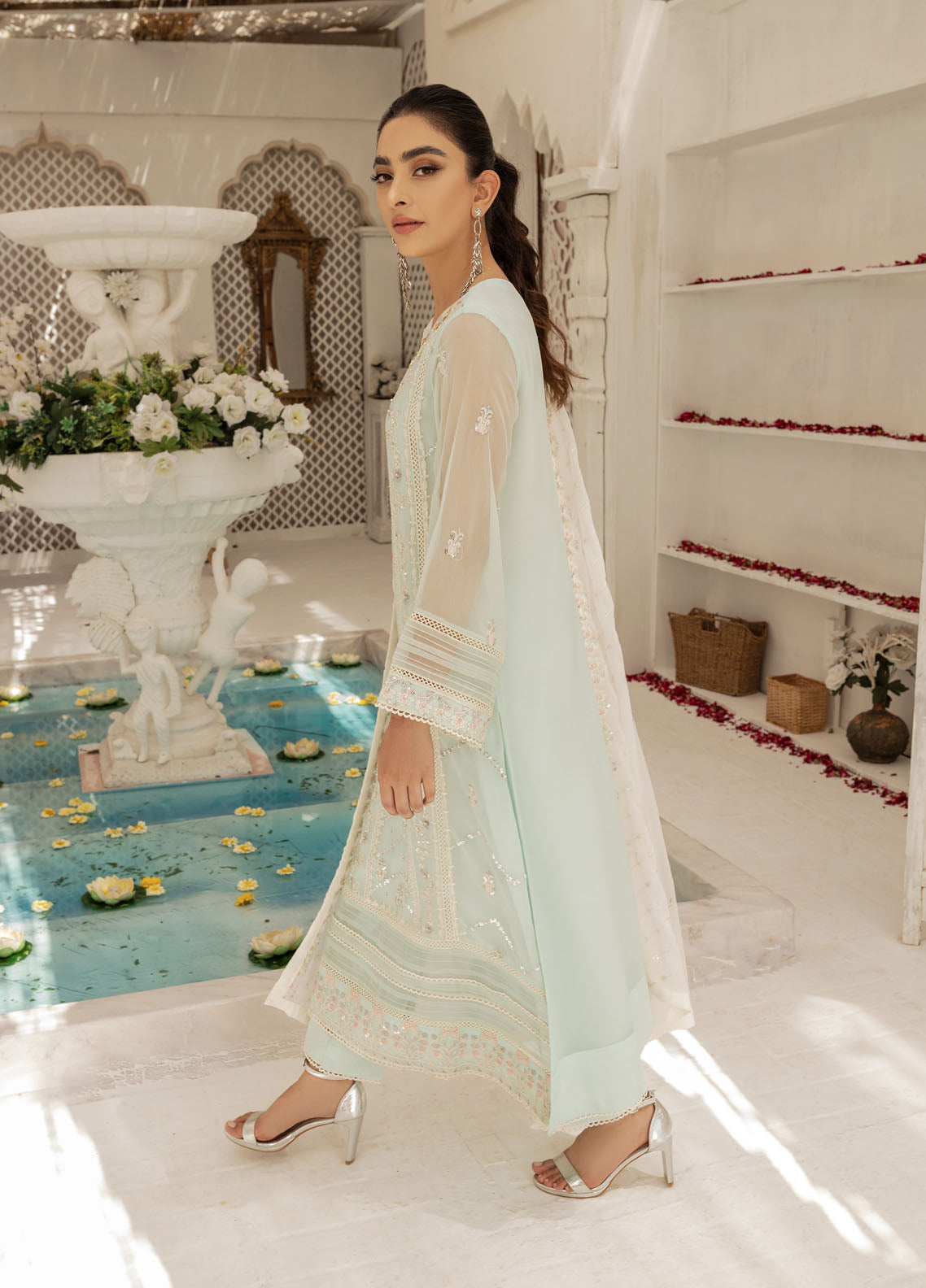 Shamooz Luxury Pret Chiffon 3 Piece Suit Pastel Aqua SEM-0415