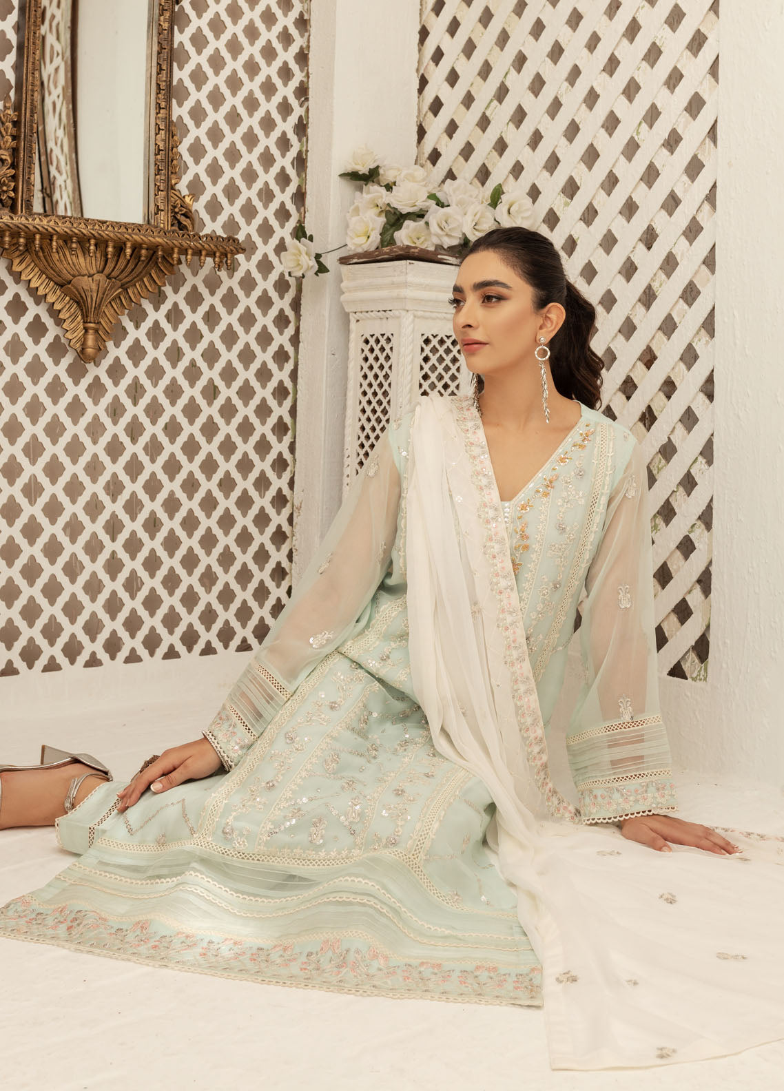 Shamooz Luxury Pret Chiffon 3 Piece Suit Pastel Aqua SEM-0415