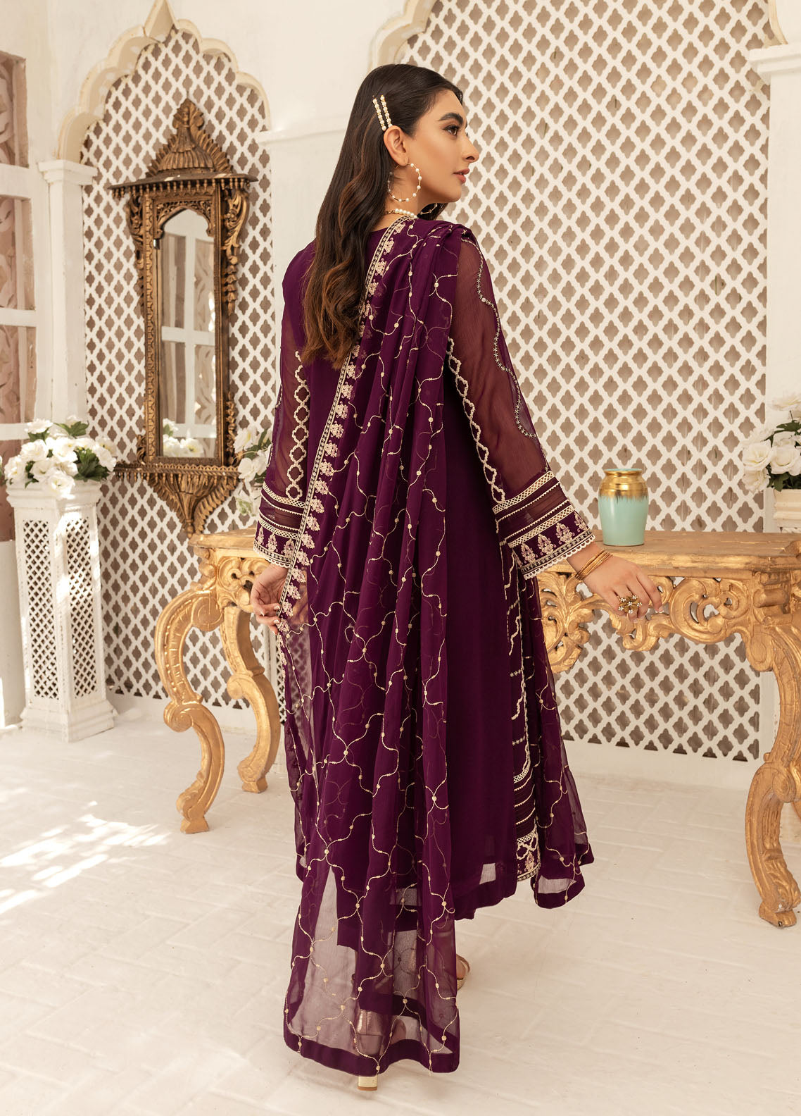 Shamooz Luxury Pret Chiffon 3 Piece Suit Plum SEM-0429