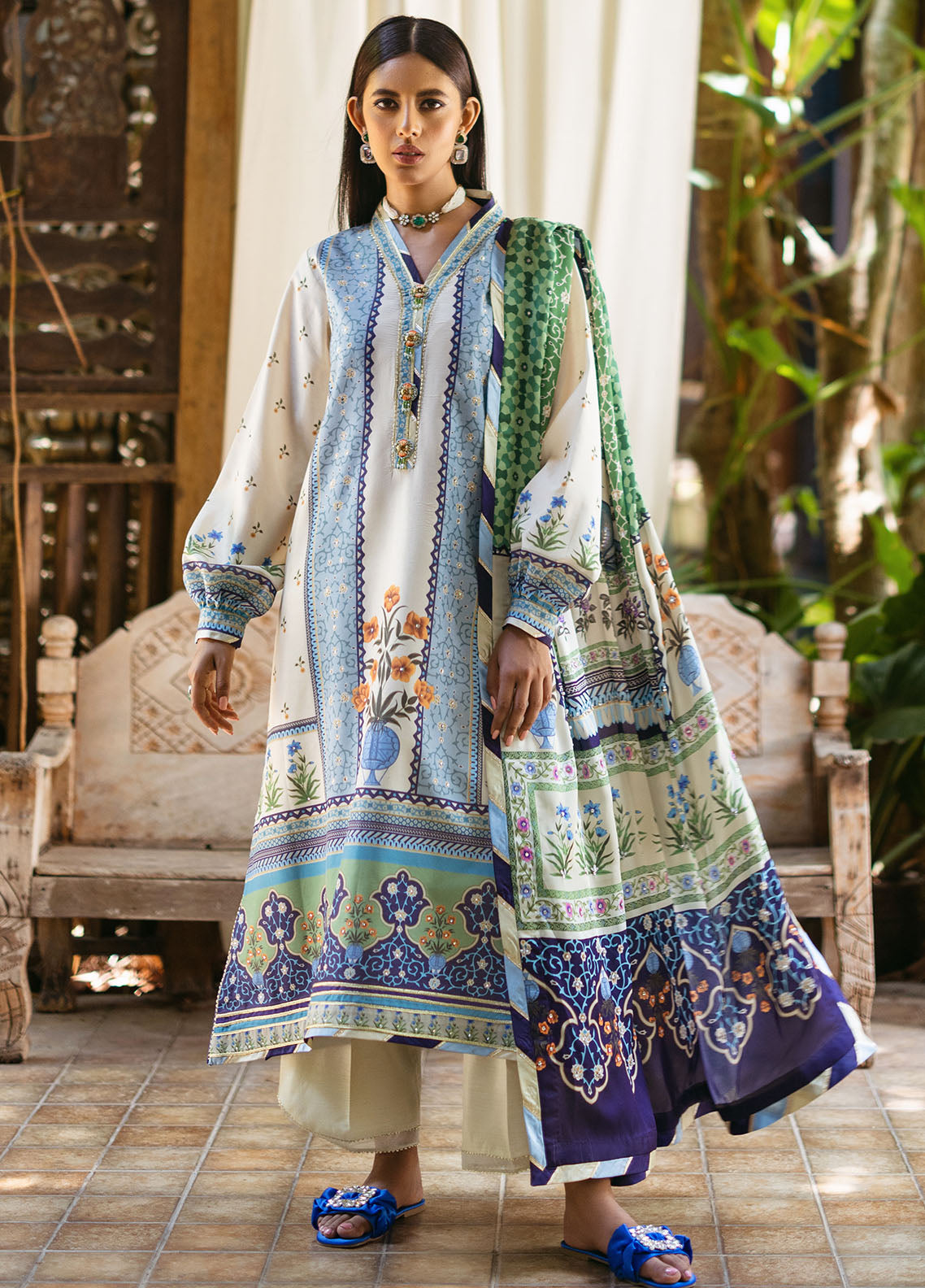 Nirvana By Mushq Embroidered Raw Silk Suit Unstitched 3 Piece MQ24N MPS-05 Azure - Fesrive Collection