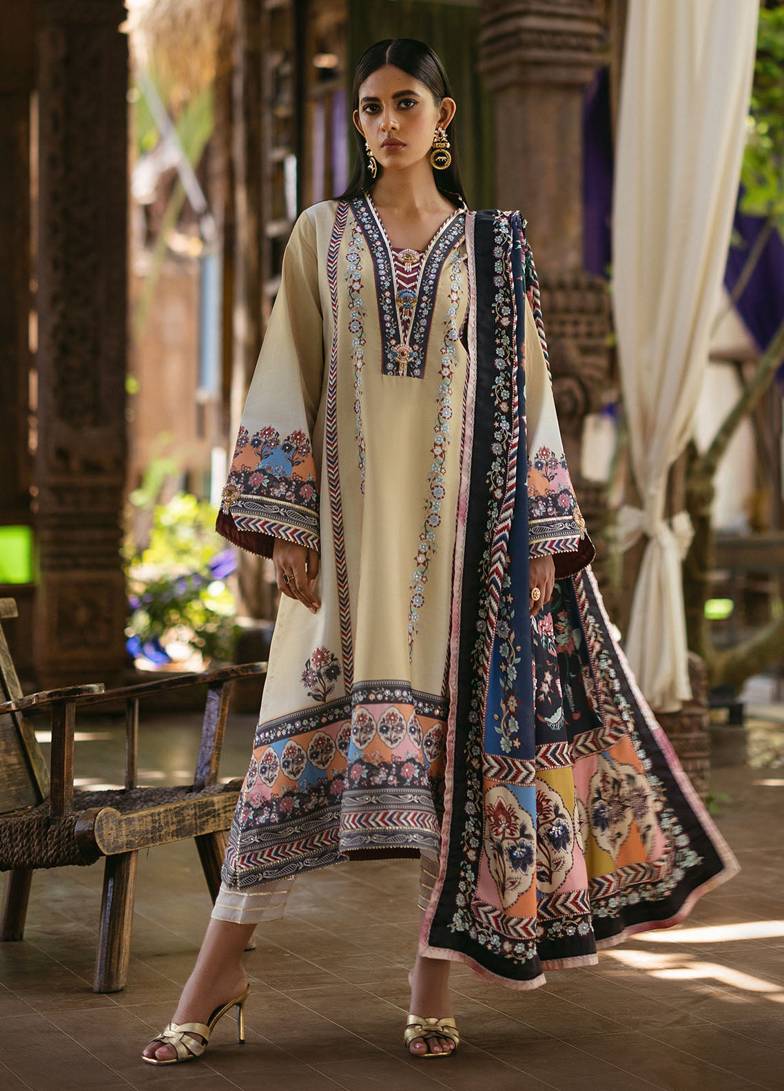 Nirvana By Mushq Embroidered Raw Silk Suit Unstitched 3 Piece MQ24N MPS-09 Taupe - Fesrive Collection