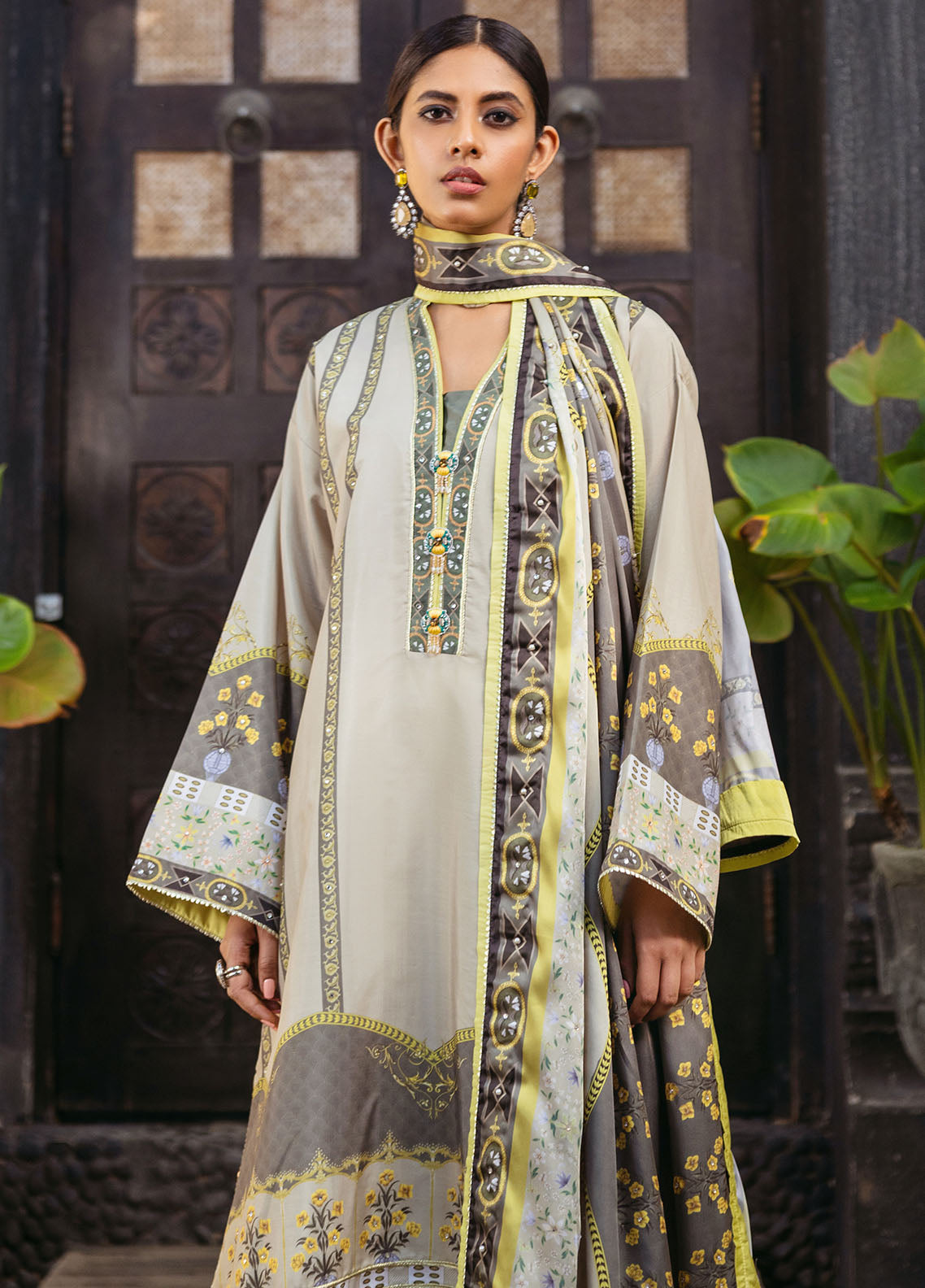 Nirvana By Mushq Embroidered Raw Silk Suit Unstitched 3 Piece MQ24N MPS-01 Chestnut - Fesrive Collection