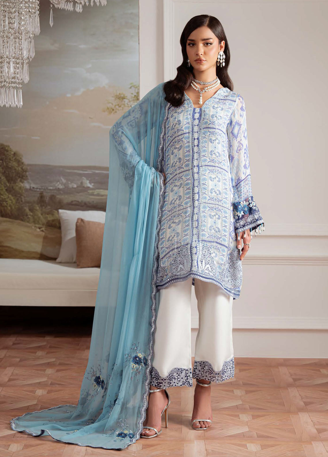 Nureh Embroidered Chiffon Suits Unstitched 4 Piece Suit NU25AU AM-28