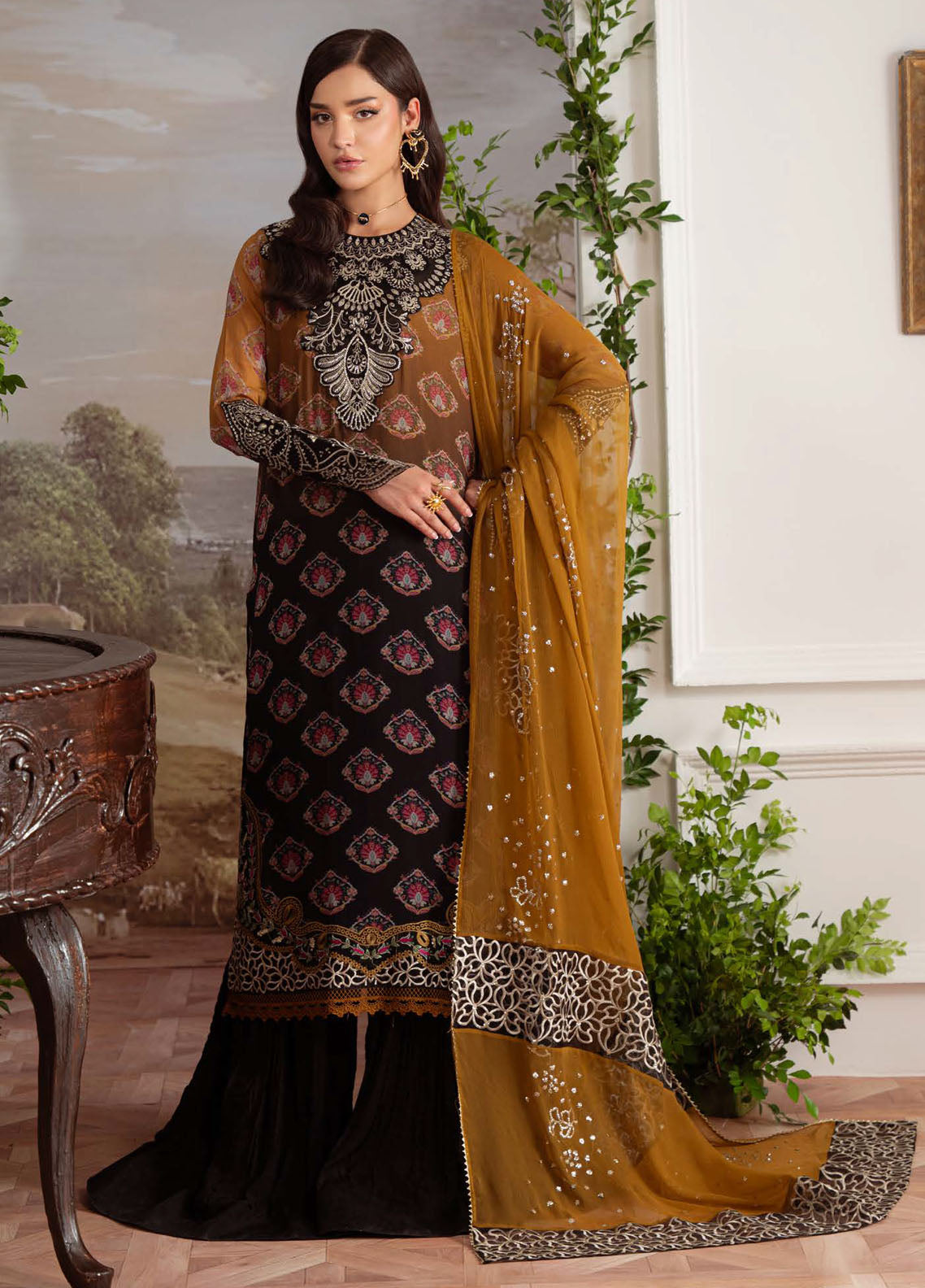 Nureh Embroidered Chiffon Suits Unstitched 4 Piece Suit NU25AU AM-30