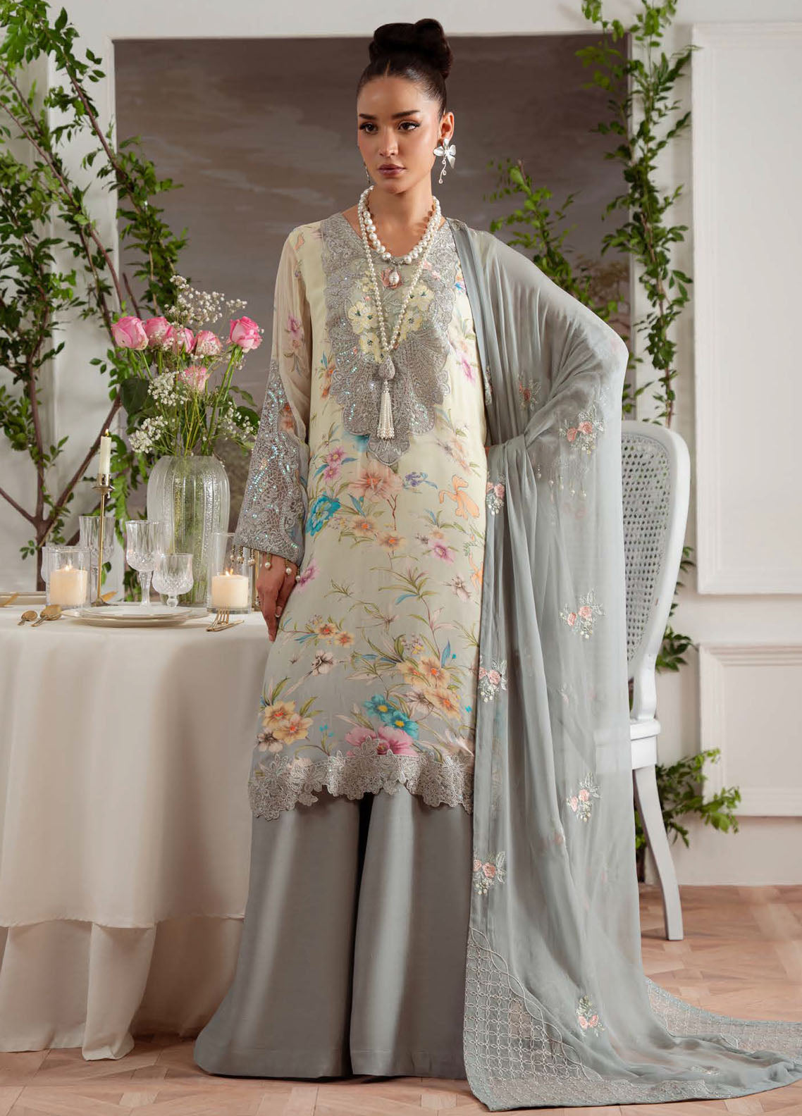 Nureh Embroidered Chiffon Suits Unstitched 4 Piece Suit NU25AU AM-27