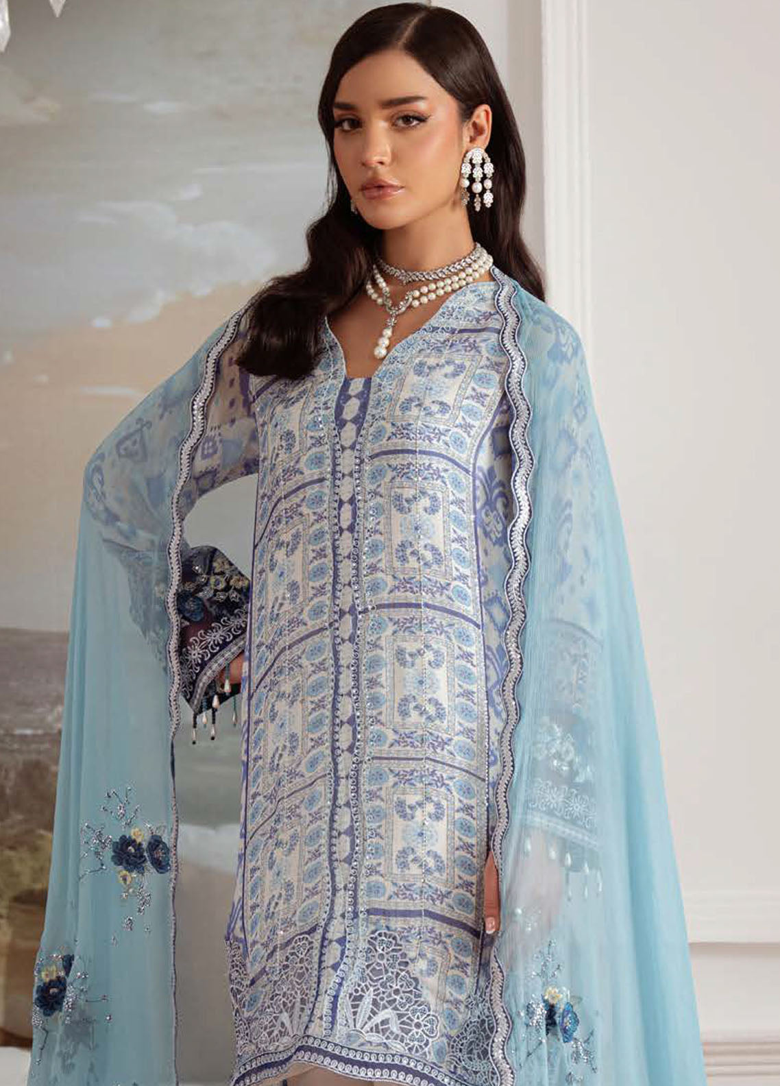 Nureh Embroidered Chiffon Suits Unstitched 4 Piece Suit NU25AU AM-28