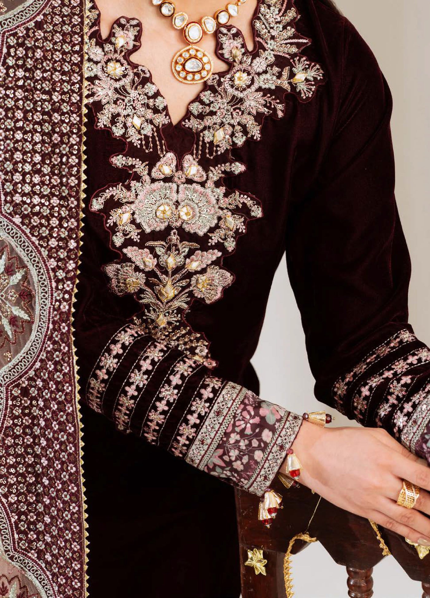 Maya by Nureh Unstitched Velvet Embroidered 3 Piece Suits NU25MV NW-110 - Festive Collection
