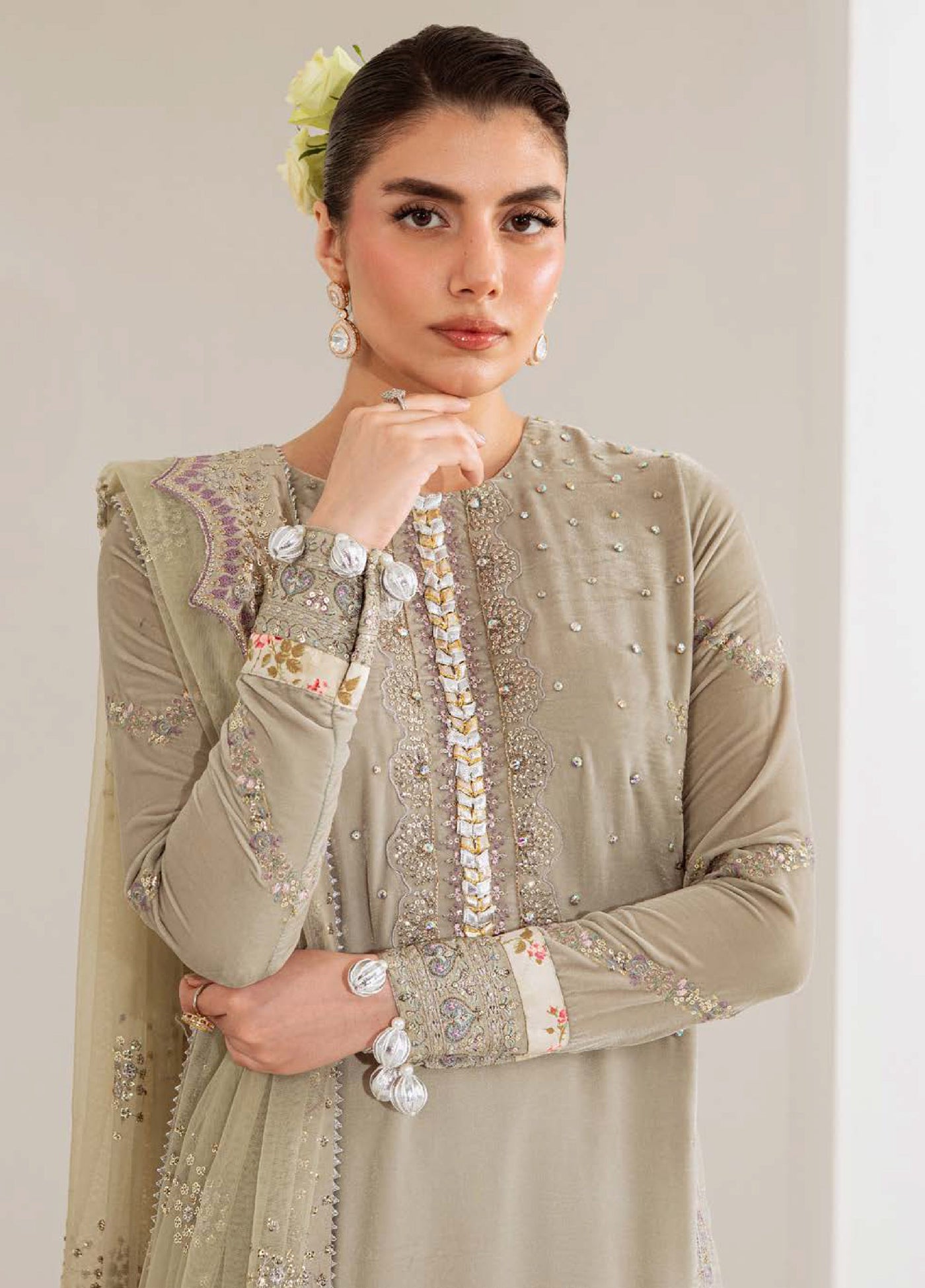 Maya by Nureh Unstitched Velvet Embroidered 3 Piece Suits NU25MV NW-111 - Festive Collection