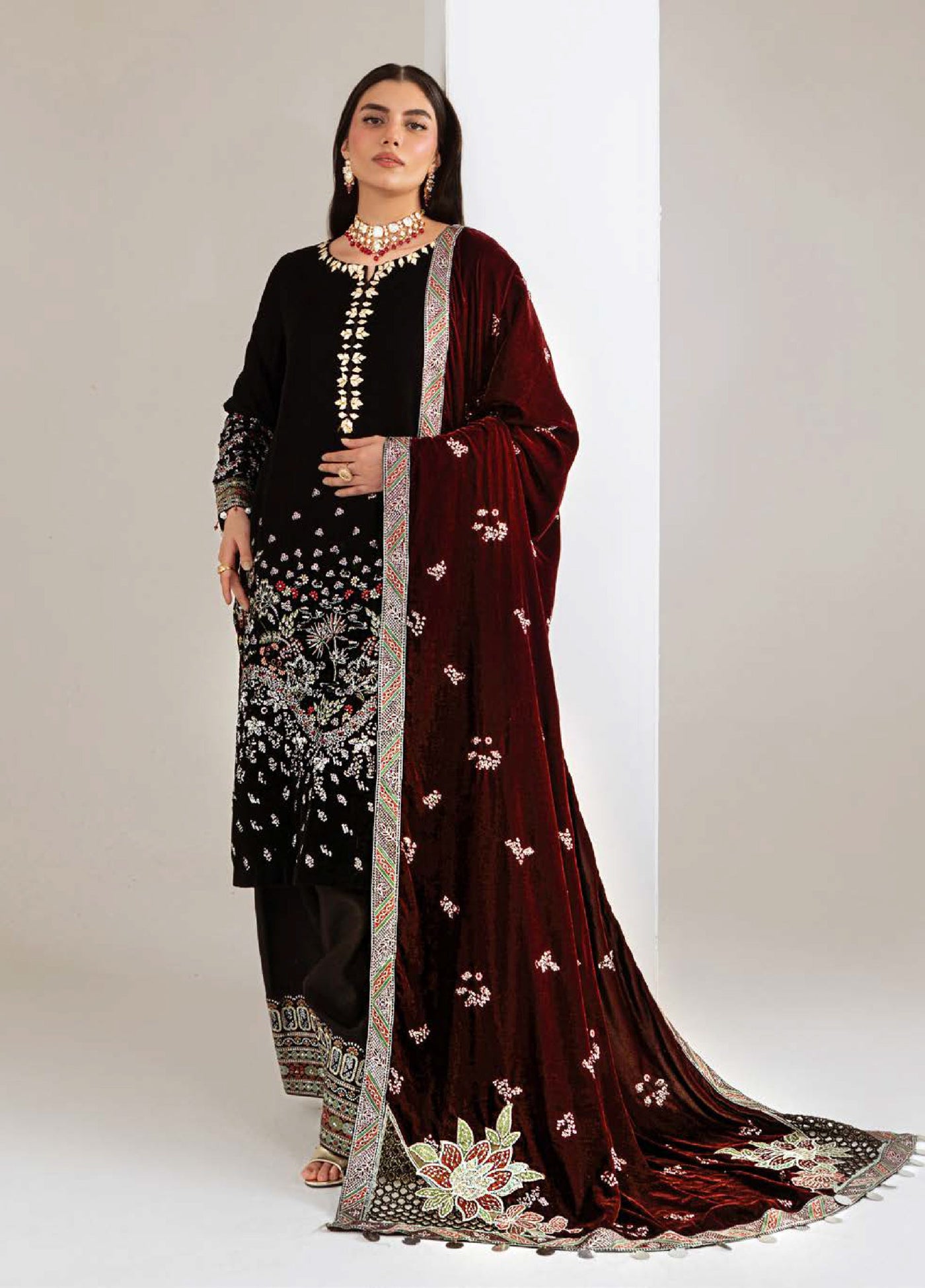 Maya by Nureh Unstitched Velvet Embroidered 3 Piece Suits NU25MV NW-113 - Festive Collection