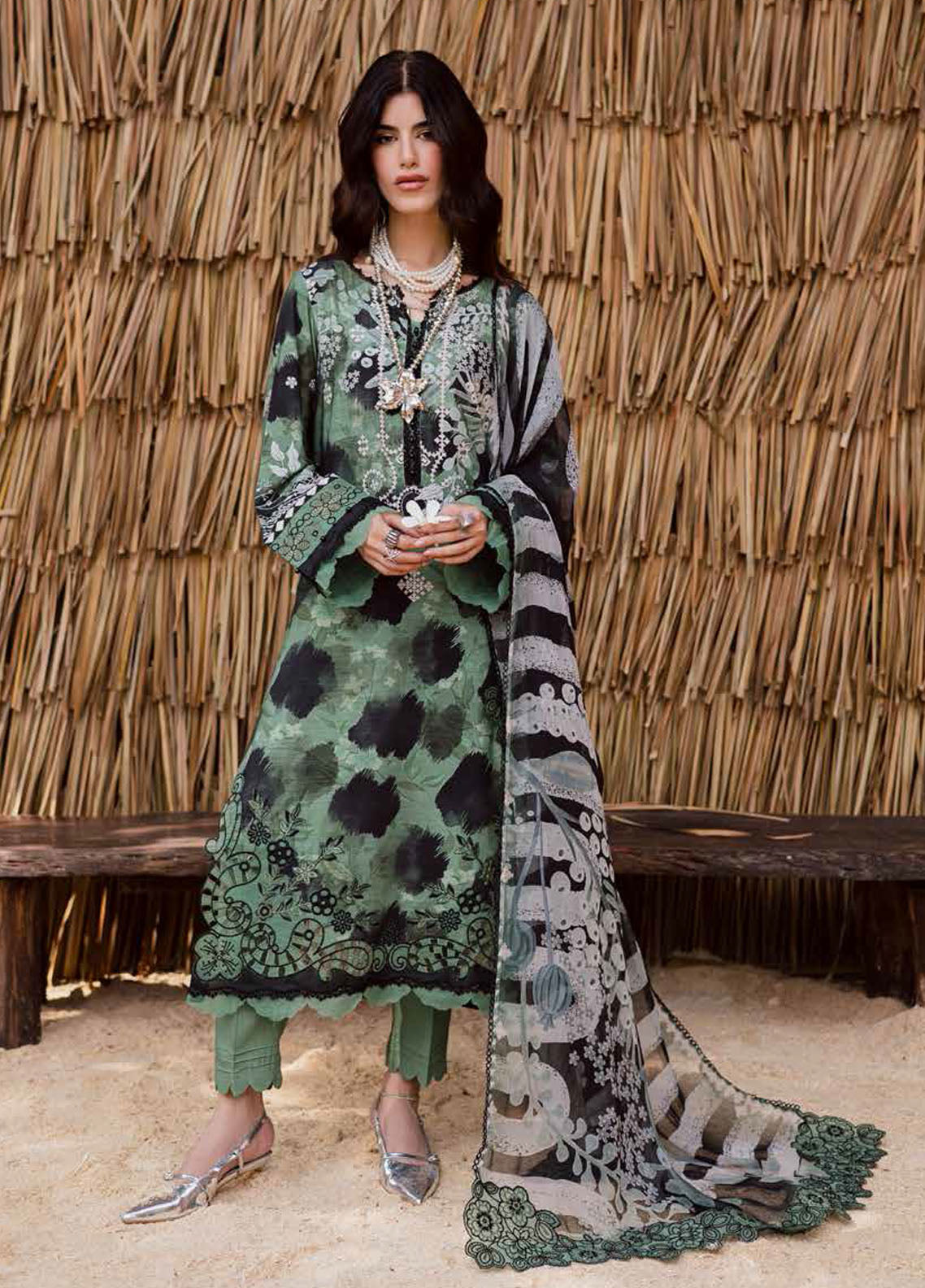 Nureh Embroidered Linen Suits Unstitched 3 Piece NU25GEU NWG-86