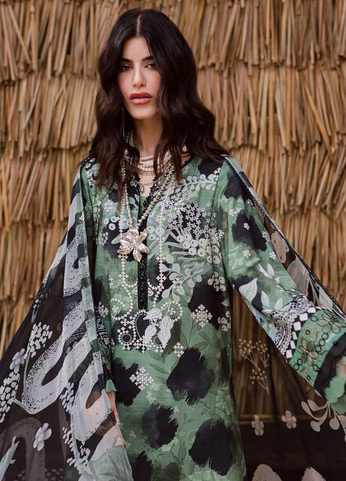 Nureh Embroidered Linen Suits Unstitched 3 Piece NU25GEU NWG-86