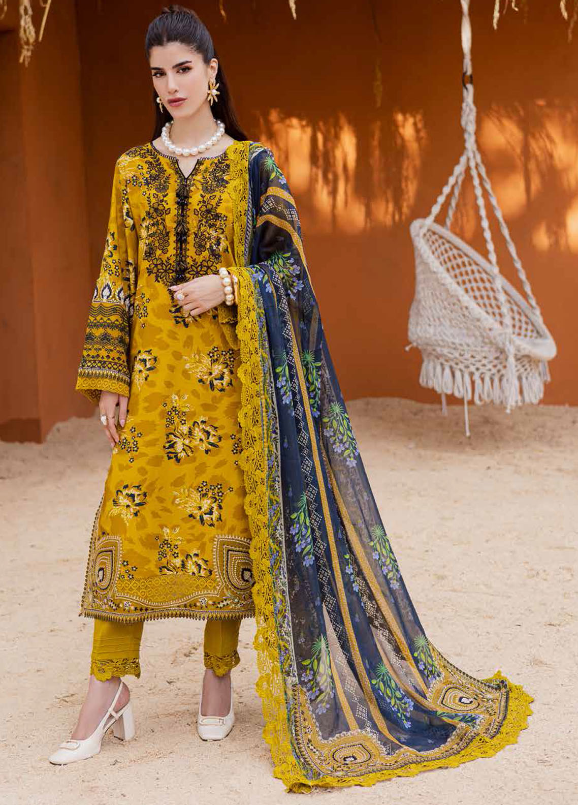 Nureh Embroidered Linen Suits Unstitched 3 Piece NU25GEU NWG-87