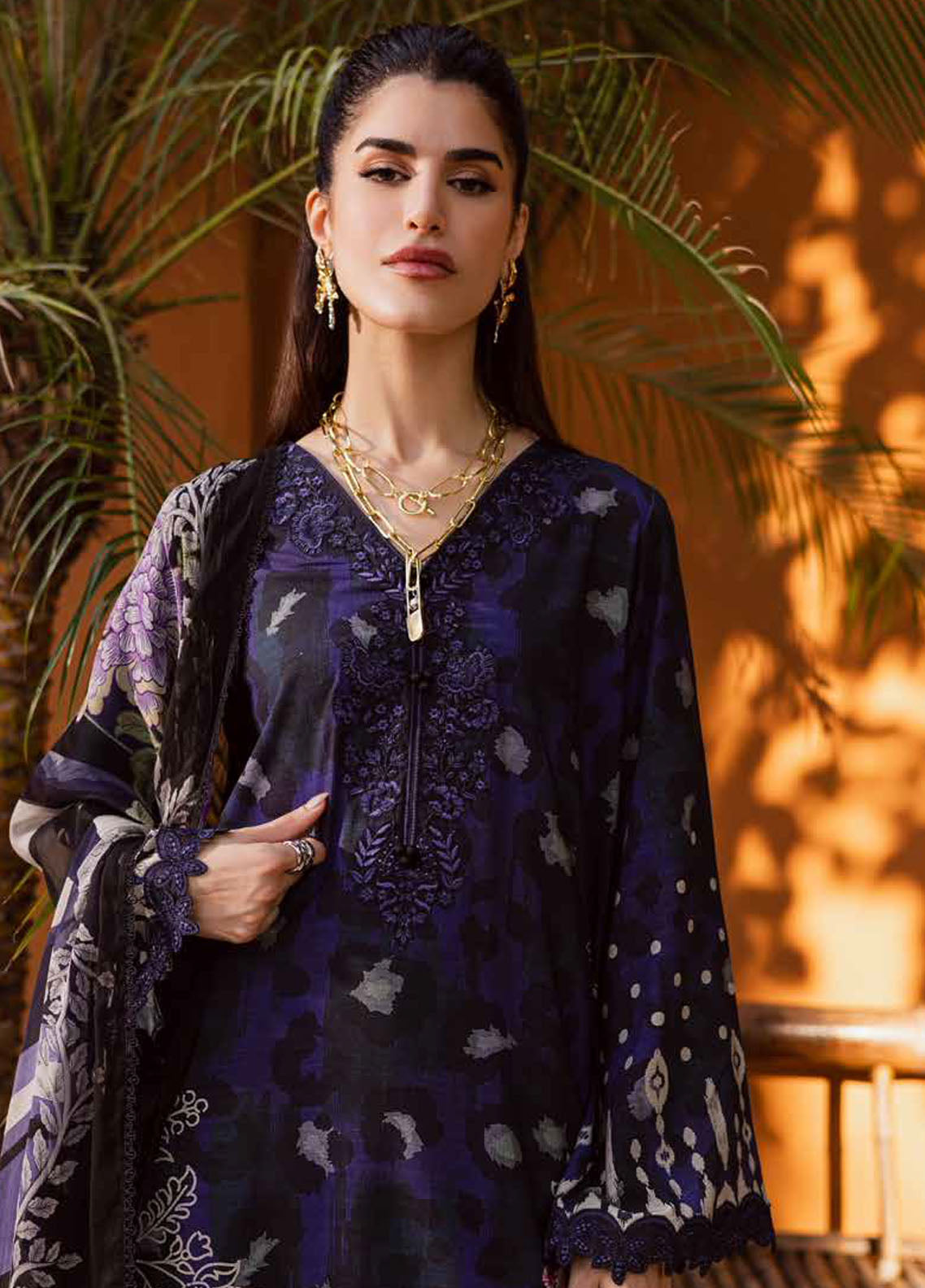 Nureh Embroidered Linen Suits Unstitched 3 Piece NU25GEU NWG-88