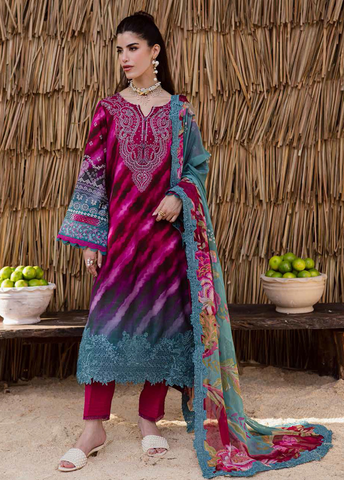 Nureh Embroidered Linen Suits Unstitched 3 Piece NU25GEU NWG-89