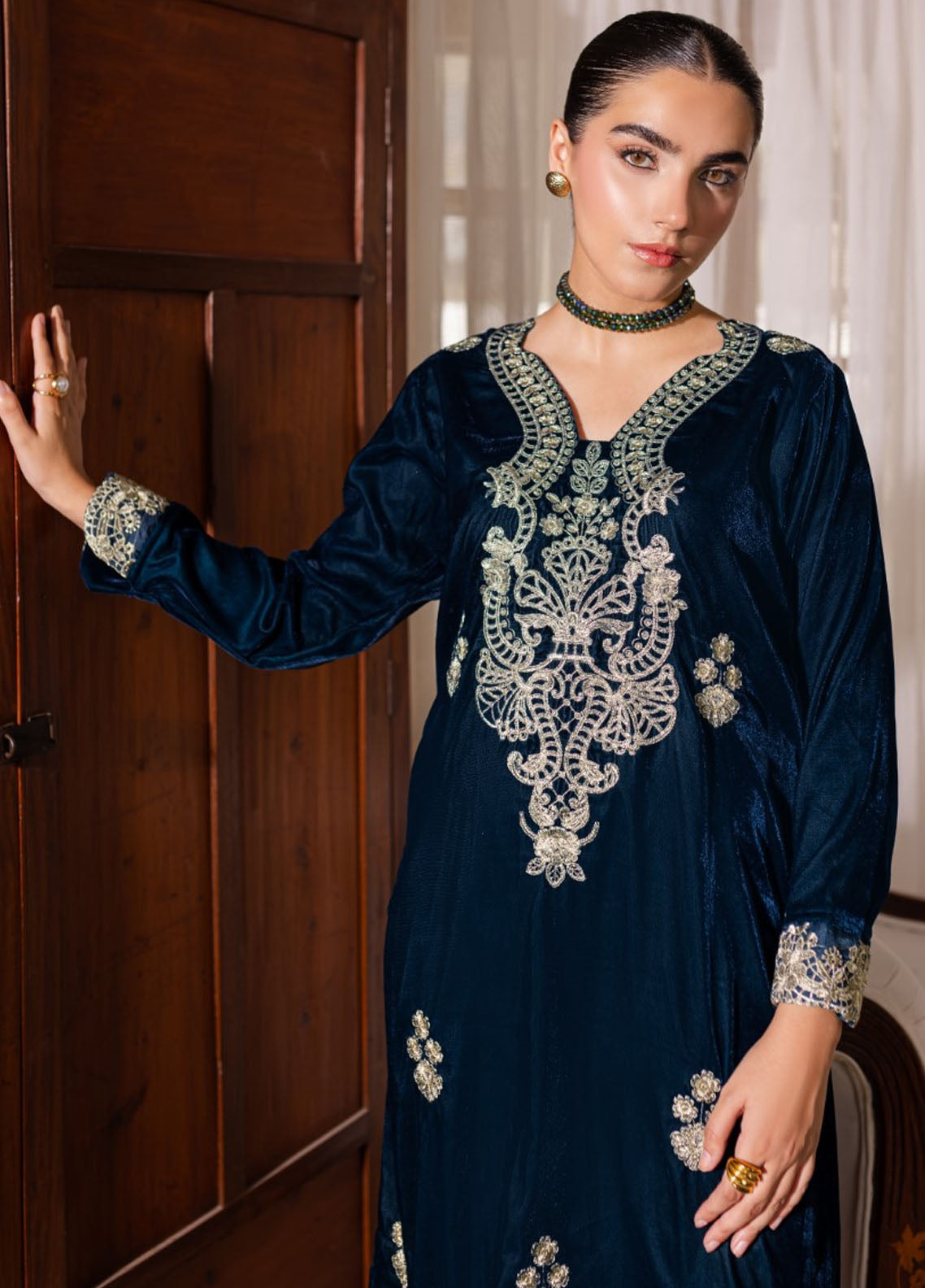 Naayas Luxury Pret Embroidered Velvet 2 Piece Suit Tropica