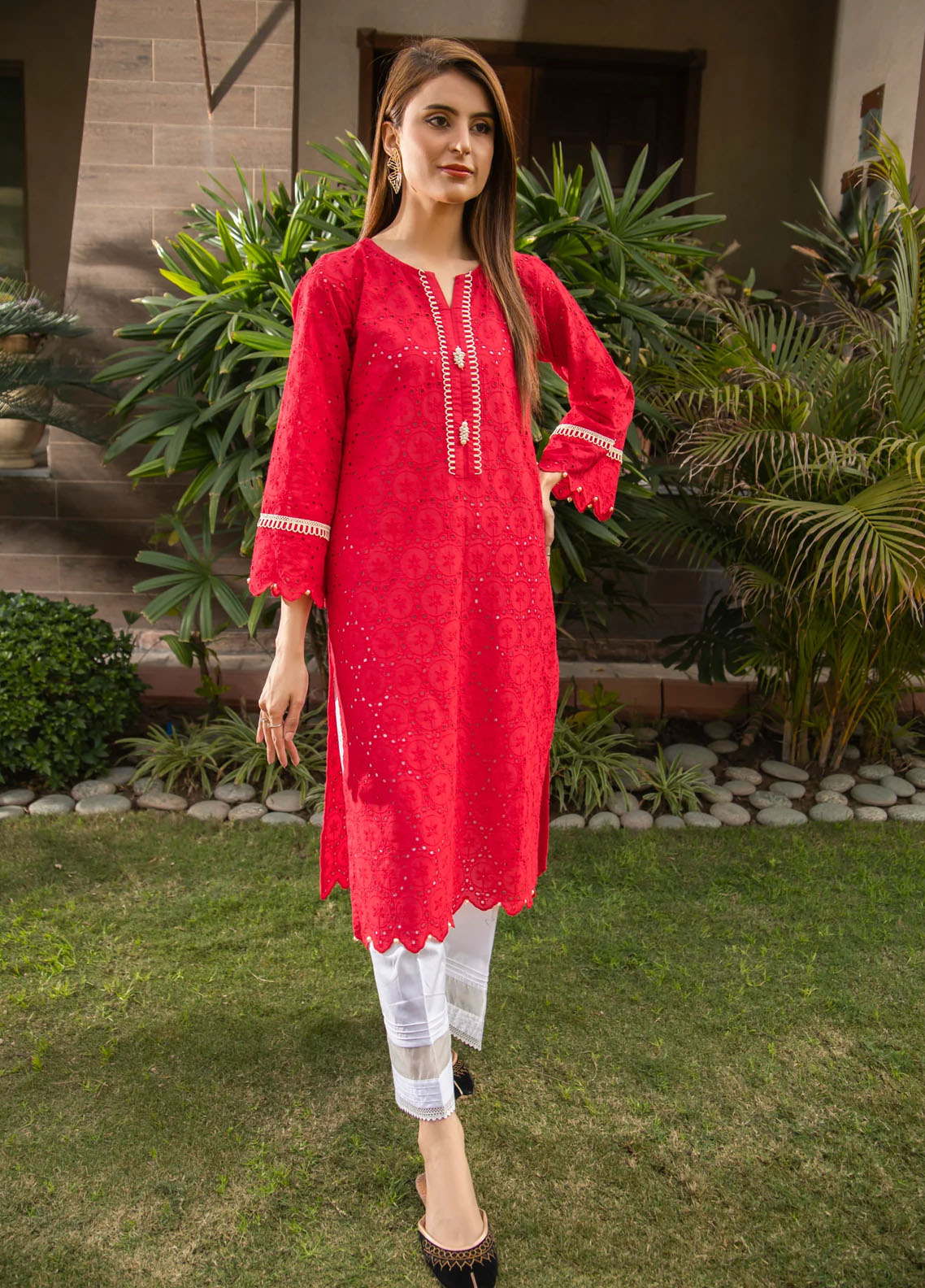 Naaz Couture Casual Pret Chikankari Lawn Kurta NC23NK-2 Red