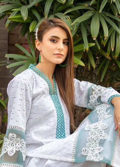 Naaz Couture Casual Pret Chikankari Lawn Kurta NC23NK-2 White & Sea Green