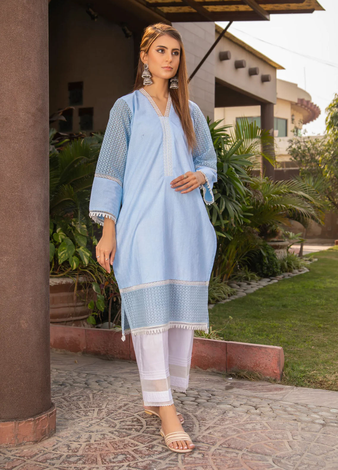 Naaz Couture Casual Pret Chikankari Lawn Kurta NC23NK-2 Sky Blue