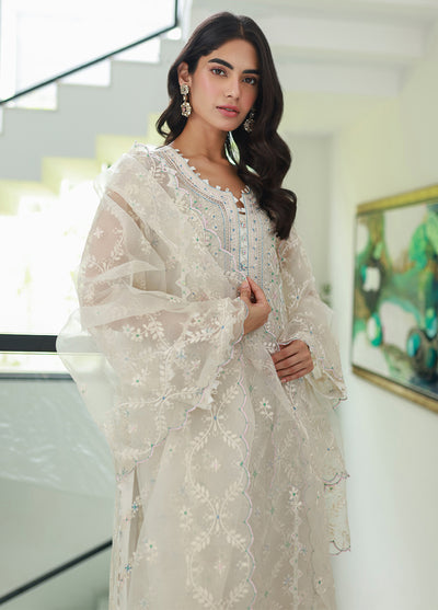 Nadia Khan Pret Embroidered Pure Organza 3 Piece Ivory White