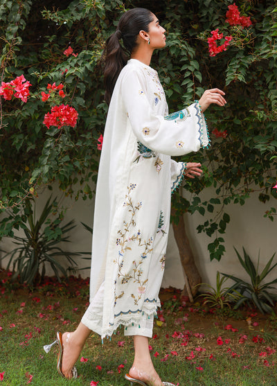 Nadia Khan Pret Embroidered Raw Silk 2 Piece Powder white