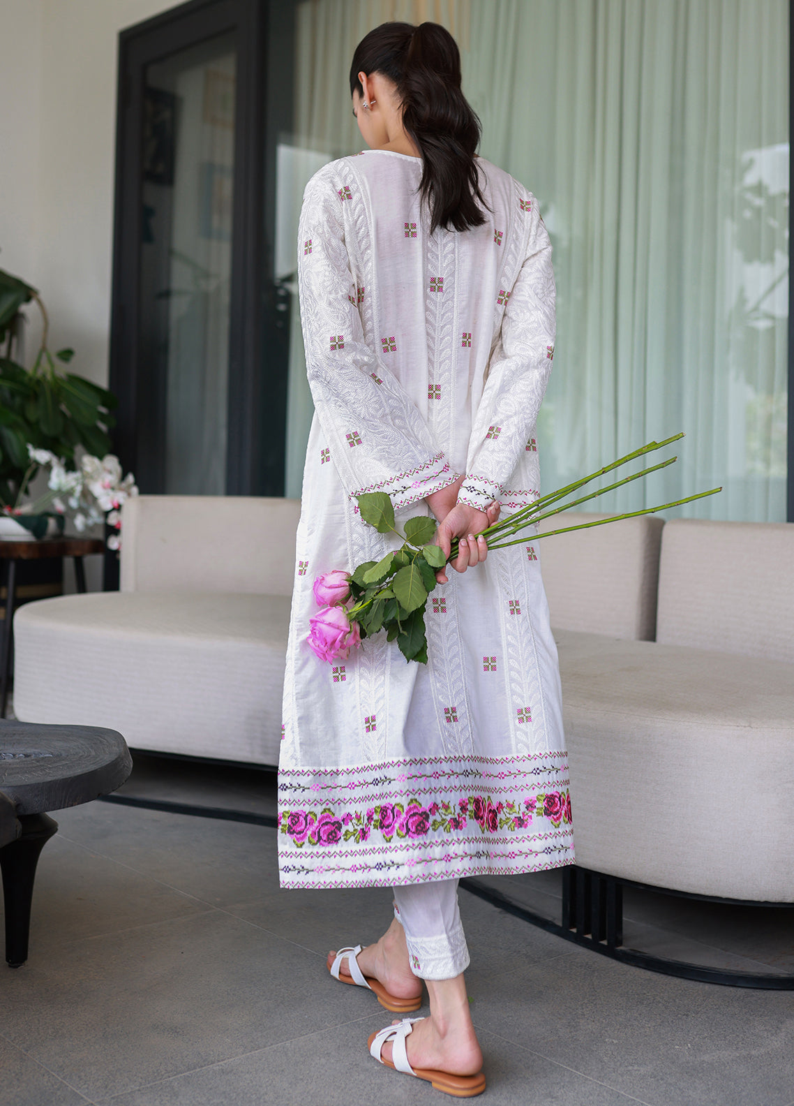 Nadia Khan Pret Embroidered Raw Silk 2 Piece Rose White